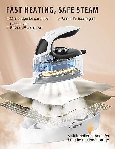 Miniatura 5 de Sundu Plancha pequeña para ropa con vapor, plancha de viaje, portátil, antiadherente, suela, vaporizador para acolchar y coser, 300 agujeros de