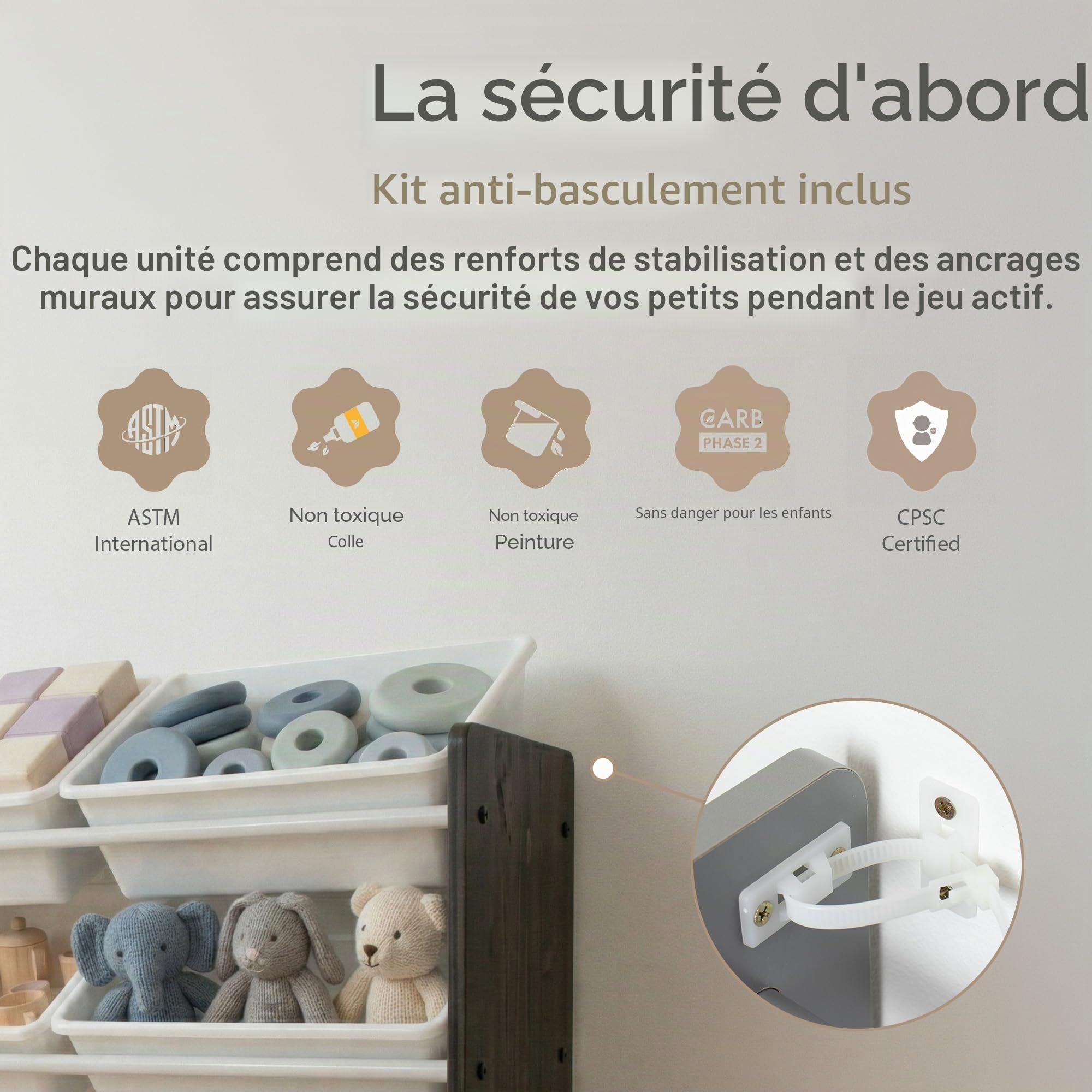 Humble Crew Étagère pour enfants, étagère et organisateur de jouets avec 20 boîtes de rangement, marron foncé/blanc