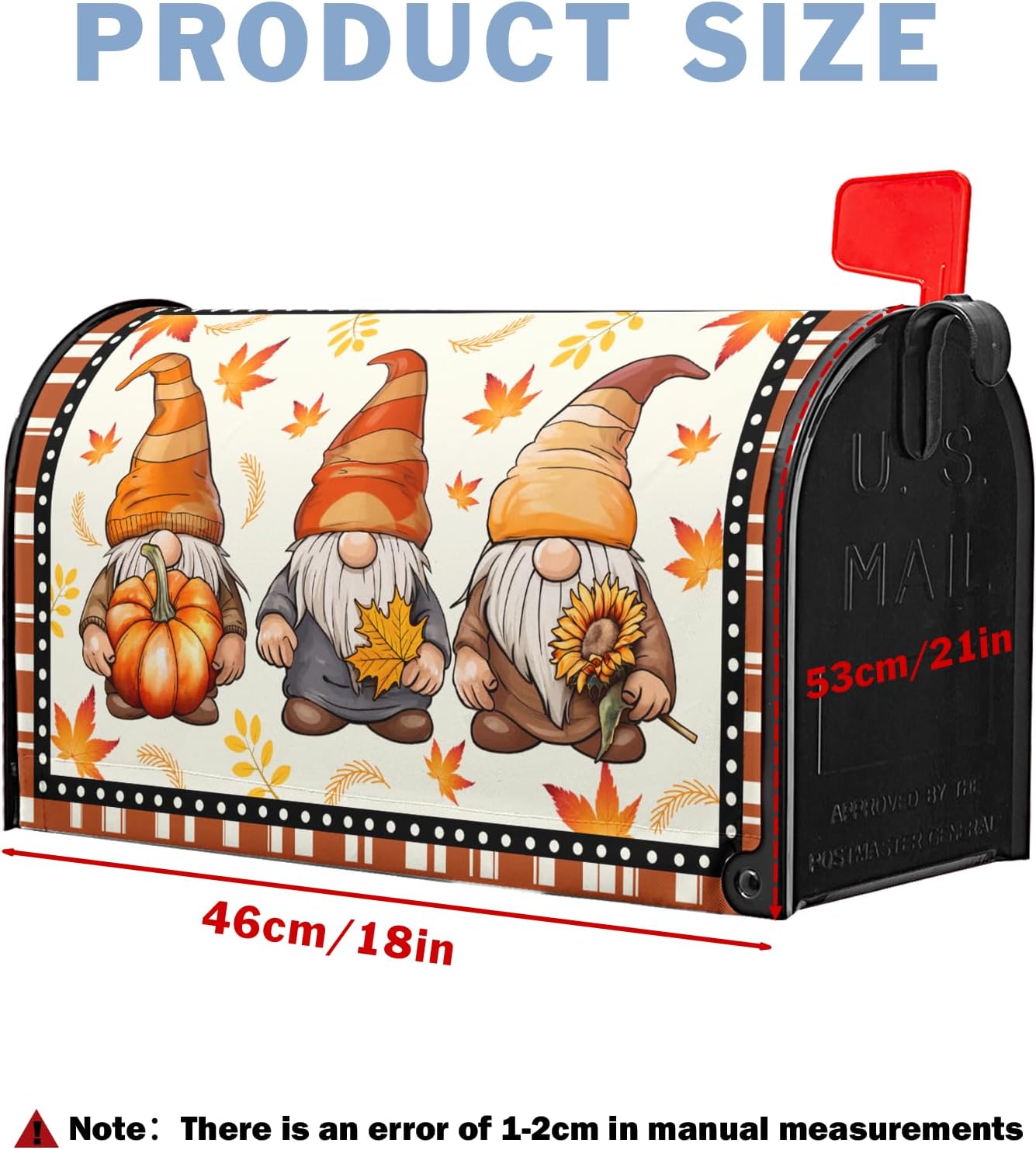 Fall Gnomes Mailbox Covers Magnetic Autumn Maple Leaves Mailbox Cover Standard Size 21 x 18 Inch Fall Pumpkins Sunflower Farmhouse Mail Box Wraps for Farmhouse Garden Yard Decor