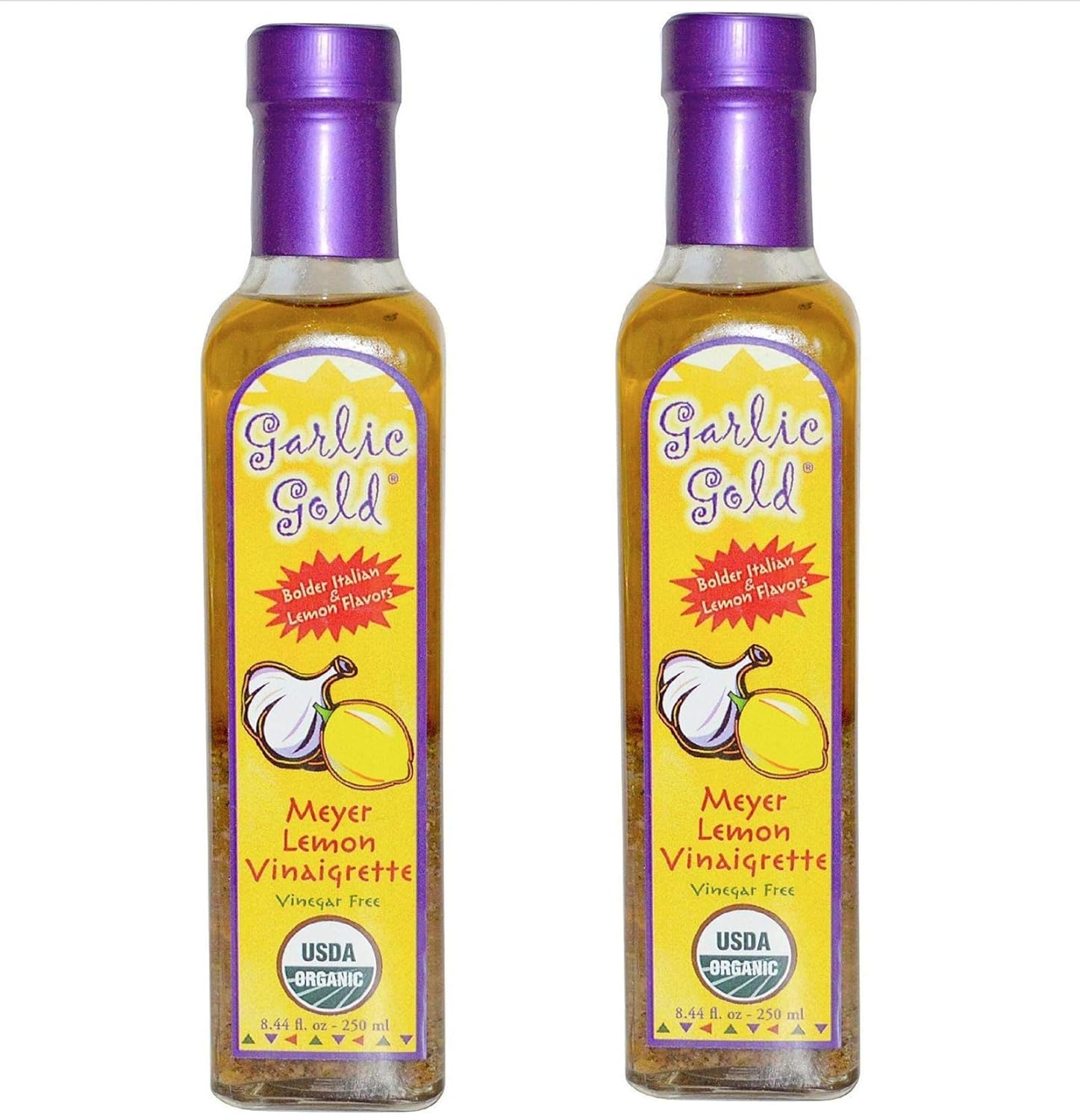Garlic Gold Meyer Lemon & Extra Virgin Olive Oil Vinaigrette Salad Dressing, Perfect for Salads, Dips & Marinades, Gluten-Free, No Added Sugar KETO & Paleo friendly, glass bottle(8.44 Fl Oz, 2 Pack)
