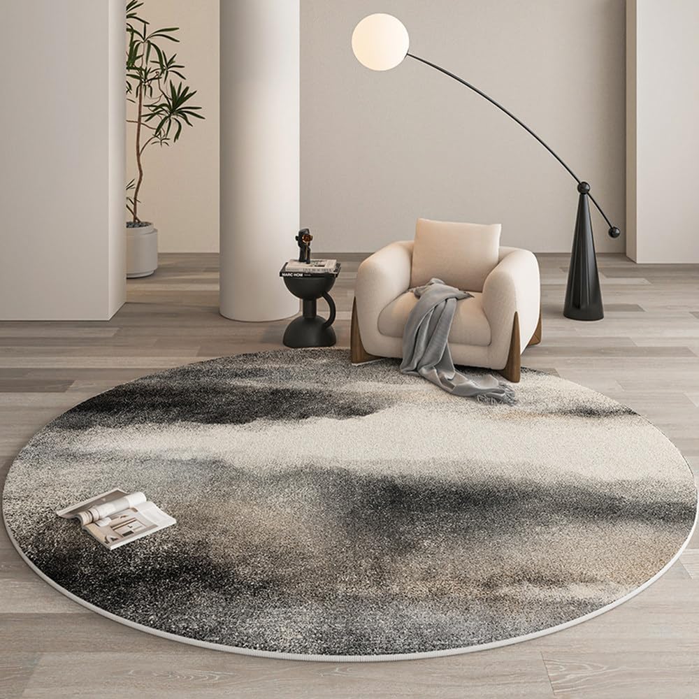 Tapis rond lavable et moelleux de 140x140 cm pour chambre et bureau