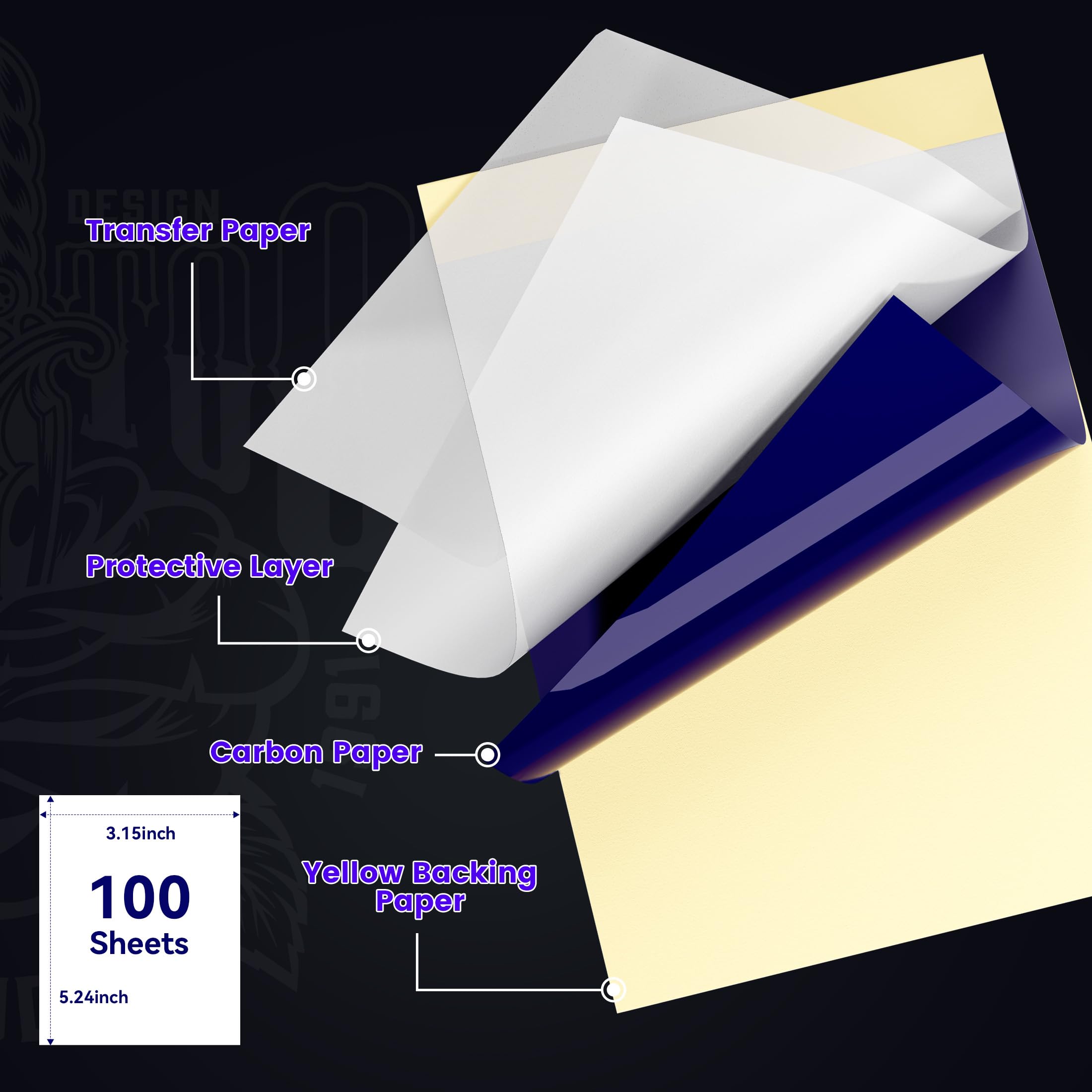 TATTMUSE Mini papel de transferencia de tatuajes de 8 x 13 cm solo para impresora de tatuajes TP31/TP32, 100 hojas, adecuado para artistas del tatuaje en tatuajes simples y tatuajes minimalistas, kit