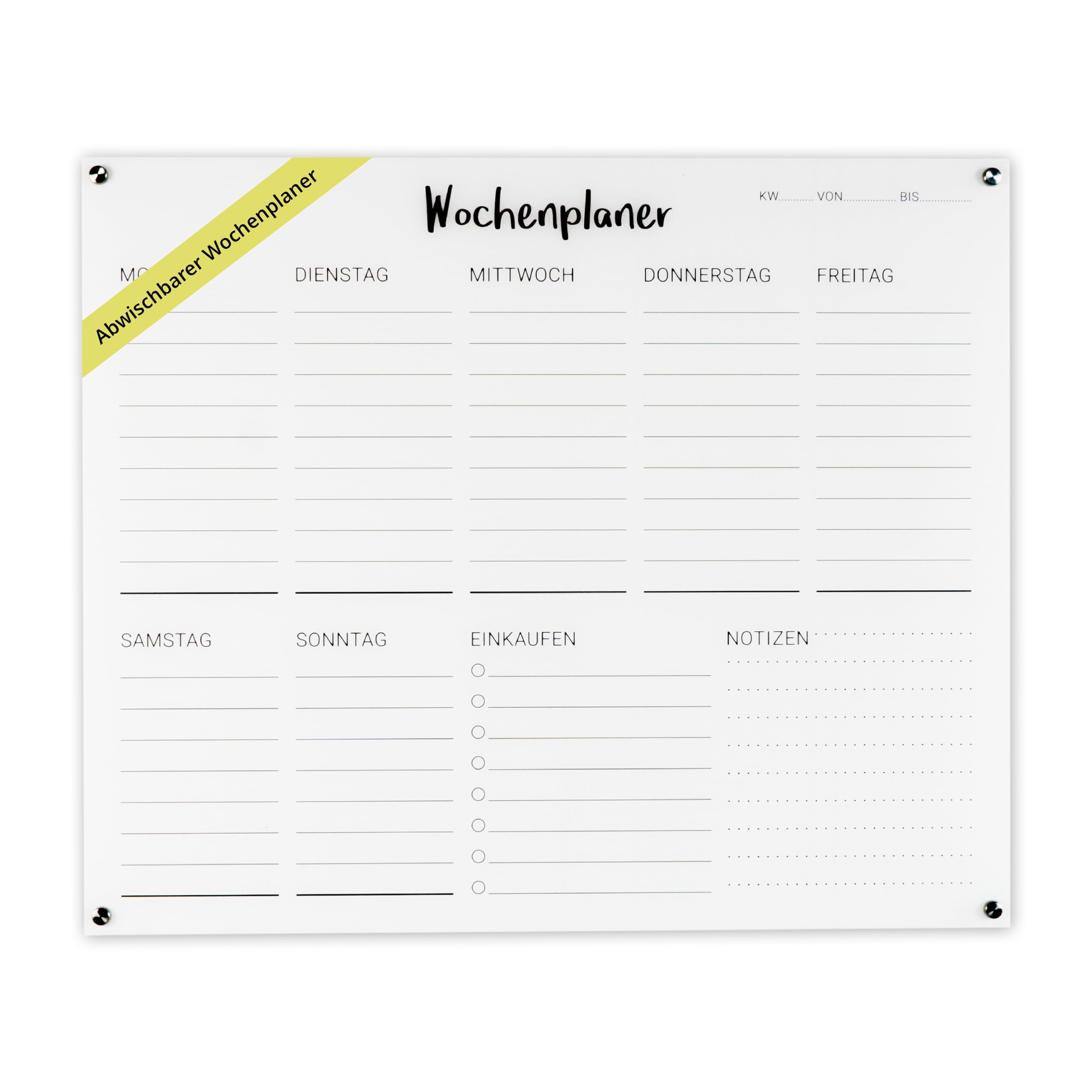 Wochenplaner Acryl 60x50 cm beschreibbar abwischbar Wandplaner Familienplaner transparent