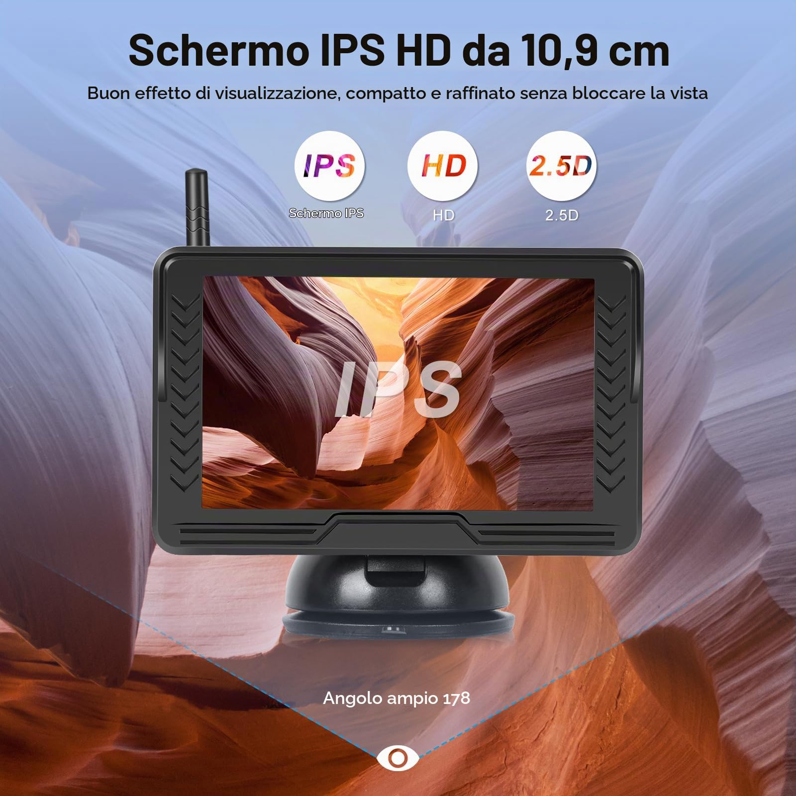 VECHTEL Telecamera Retromarcia Senza Fili 1080P, kit monitor con schermo IPS da 4.3 pollici, Facile da Installare, Linee Guida DIY, Visione Notturna, Impermeabile IP68