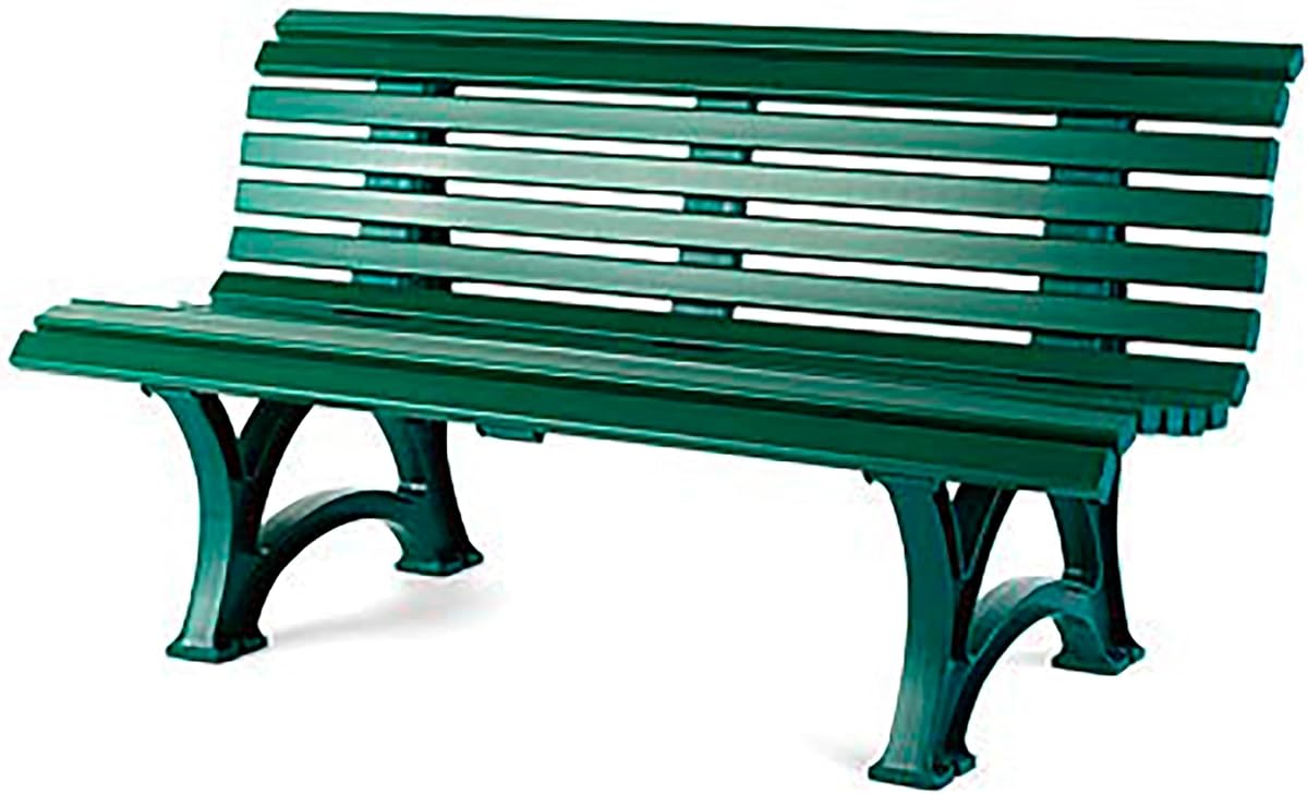 Weatherproof German PVC Outdoor Bench | 3-Seat | Holds Up to 500 lbs | Garden Patio Porch Park Deck | Steel and Resin (Green)