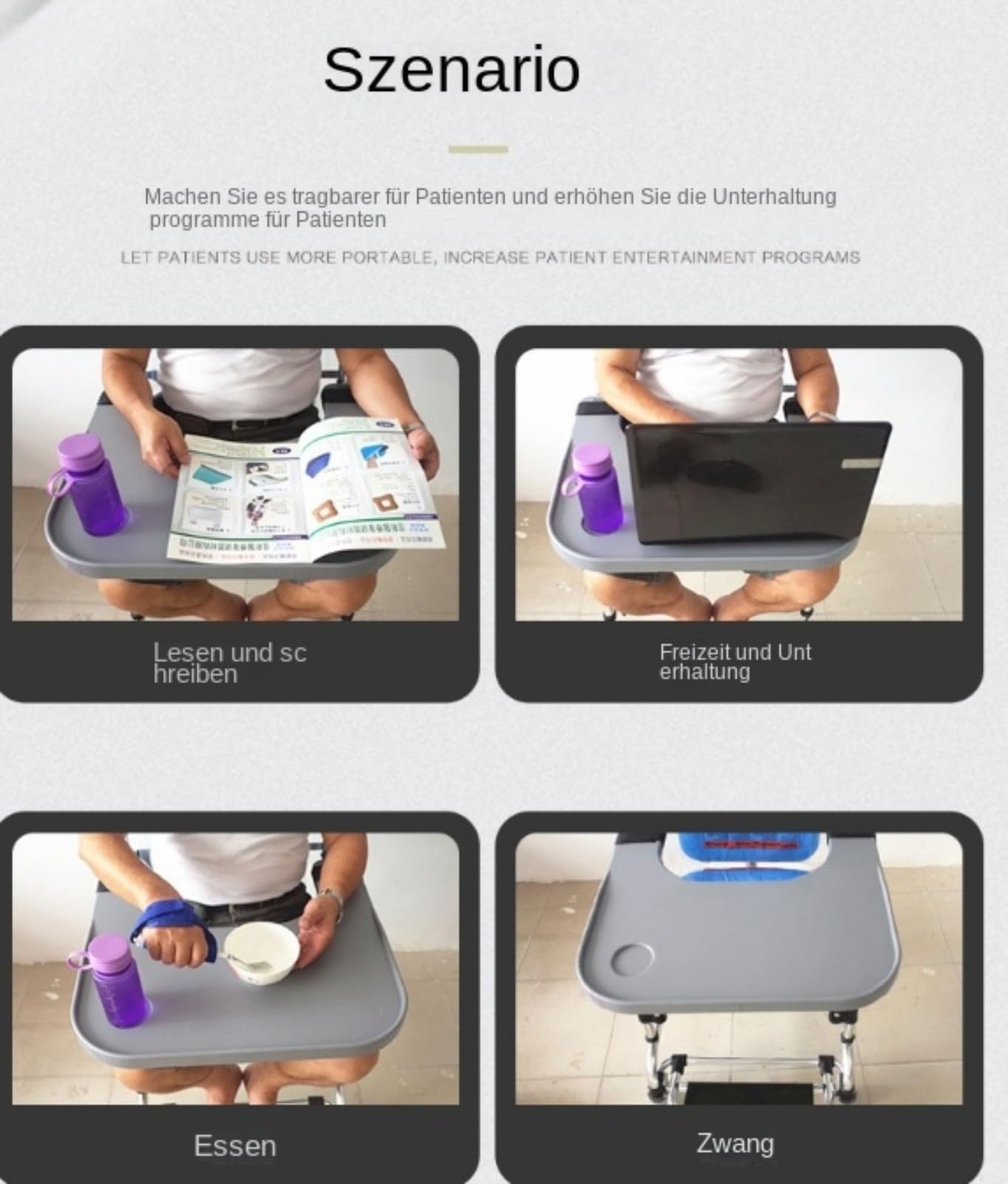 WOZLO Accesorios para silla de ruedas, bandeja con soporte para bebidas, soporte para bebidas, bandeja extraíble para regazo, bandeja de ruedas de plástico ABS apta para la mayoría de sillas de ruedas