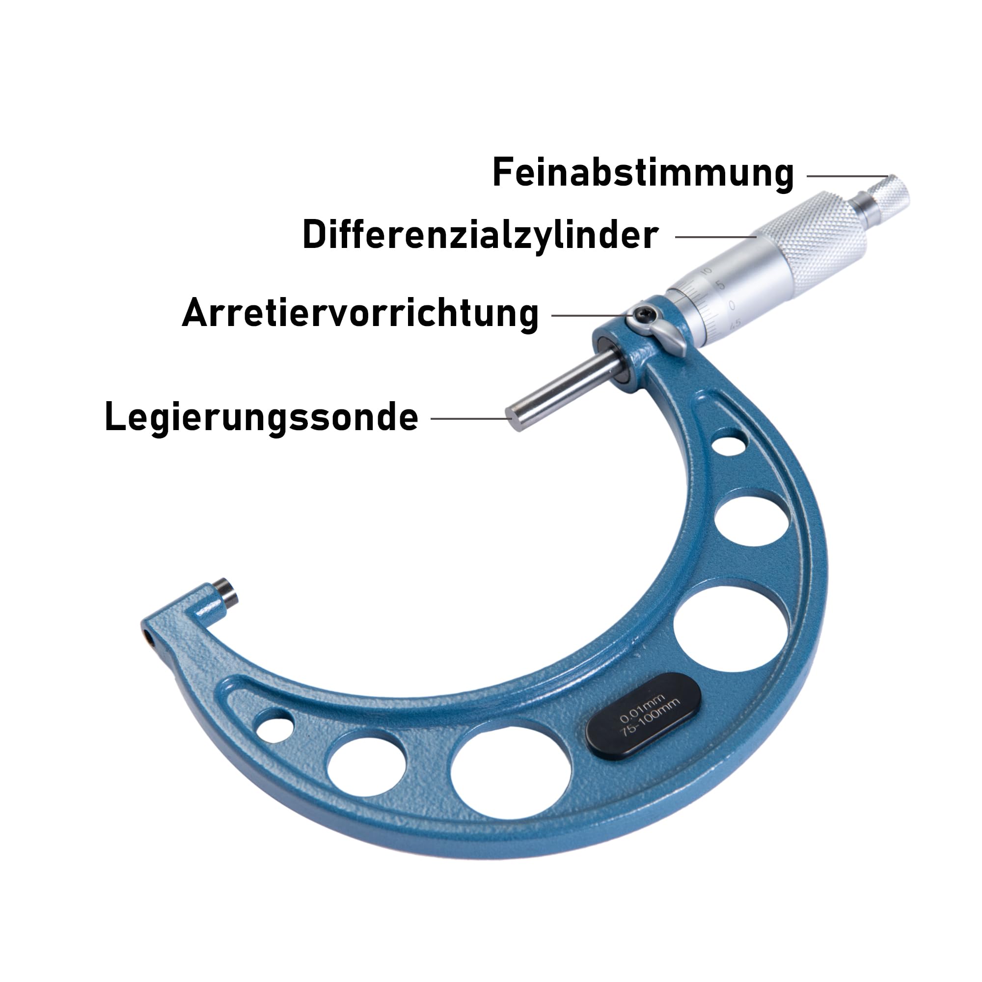 Beslands Bügelmessschrauben Satz 4 Stück 0-25 mm, 25-50 mm, 50-75 mm, 75-100 mm Mikrometerschraube Mikrometersatz Außendurchmesser Mikrometer Bügelmessschraube