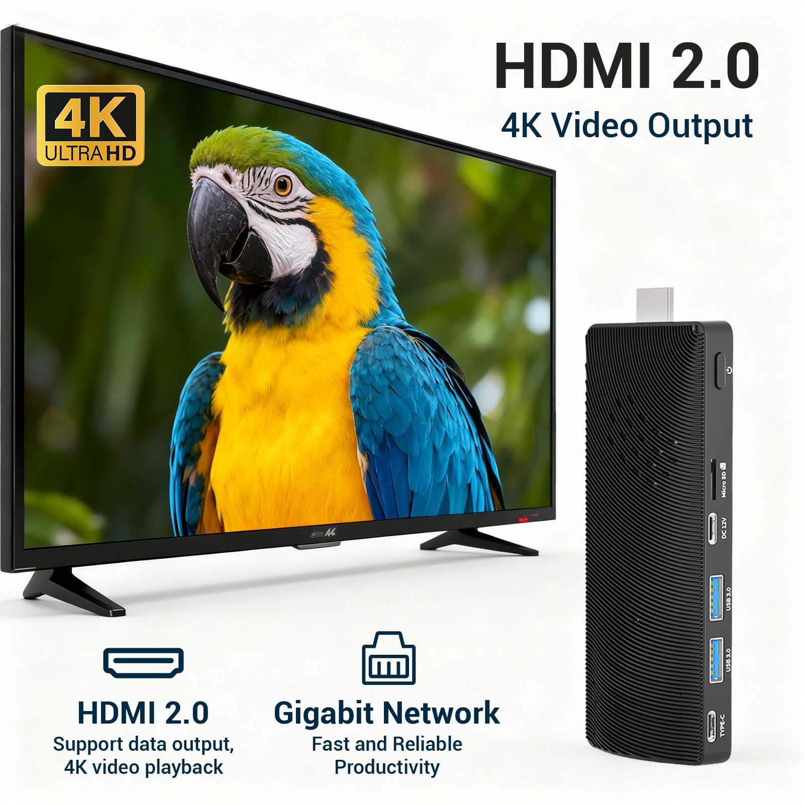 Mini PC Stick, Win 11 Celeron J4105 8GB RAM 128GB eMMC 2.7GHz, USB-C Fanless Desktop PC, USB 3.0 X 2, RJ45 Gigabit Ethernet 4K 60Hz, WiFi BT 5.2, HDMI 2.0 per Business, Casa, Ufficio