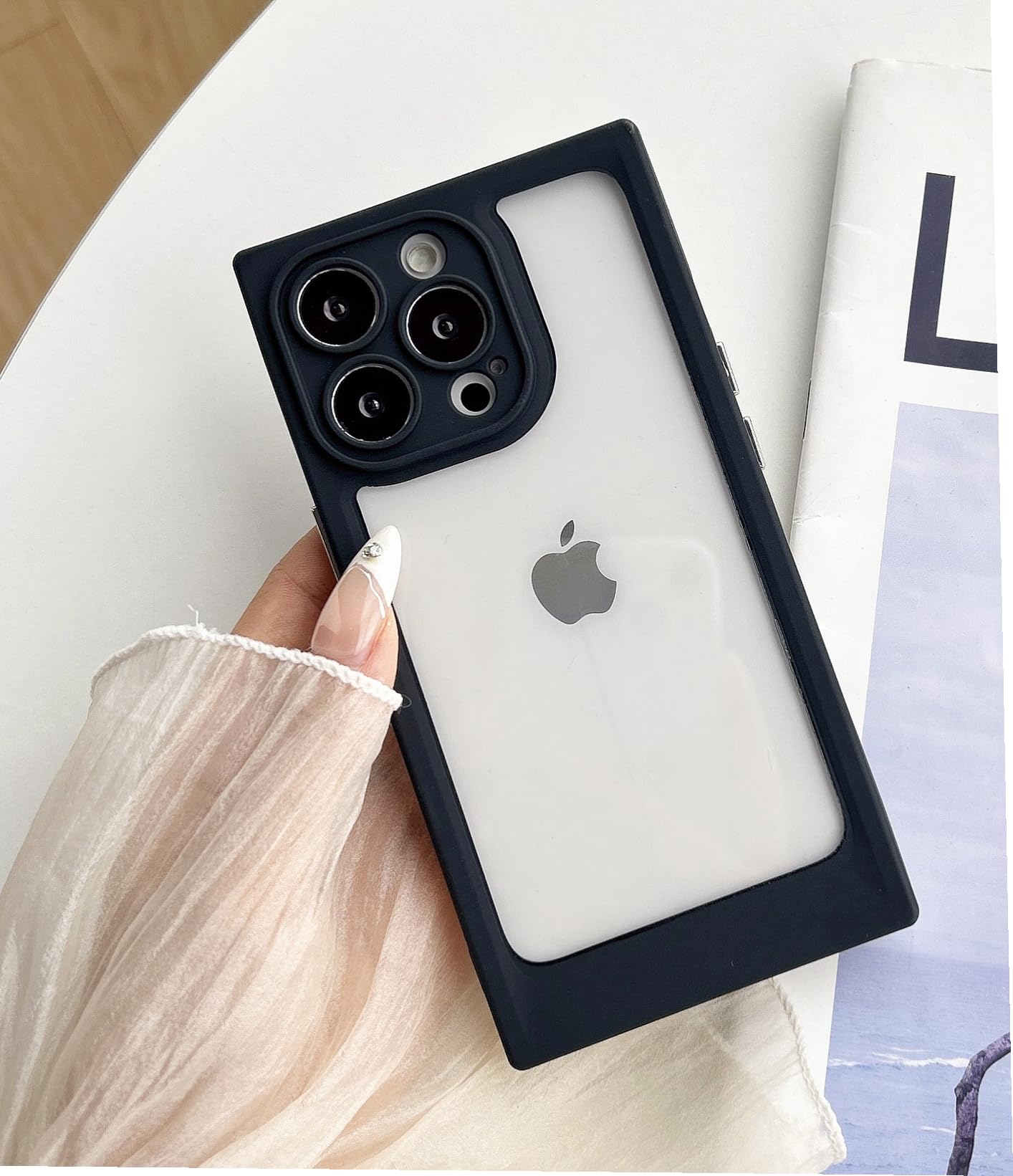 YTanazing Compatible with iPhone 13 Pro Max Case Rectangle Case with Full Camera Protection,Rectangle Edge Hard PC Back Design Shock Absorption & Soft