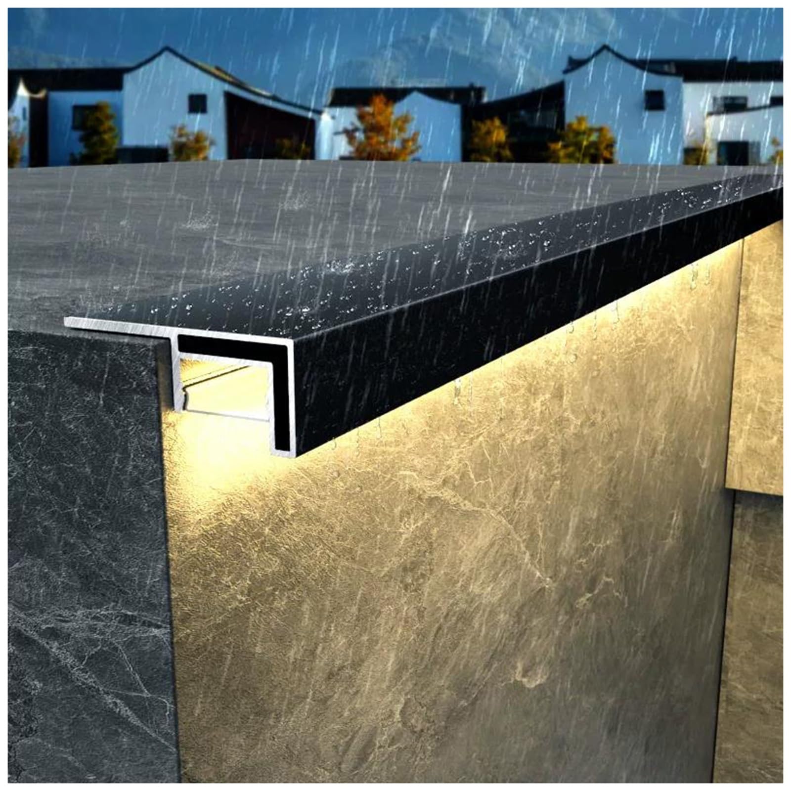 Lxlzyxsf One Color Aluminum Drip Edge Trim Strip For Windowsill Ledge/Roof Nose/Walls, Rain Diverter Flashing With Led Light Channel, Cuttable(68Inch/172.7Cm L)
