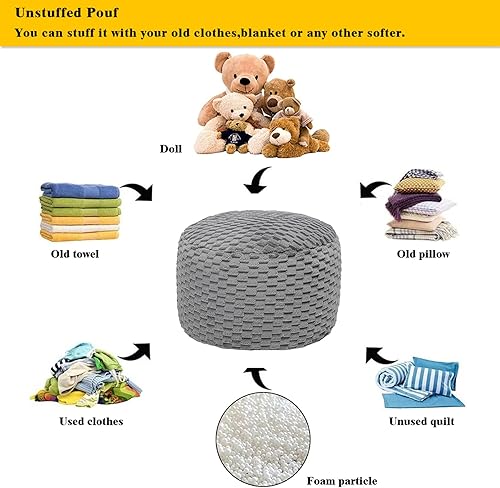 Miniatura 44 de Asuprui Puf otomano de relleno, puf de suelo, reposapiés redondo de 20 x 12 pulgadas, puf de piso, silla plegable de almacenamiento para sala de Puf