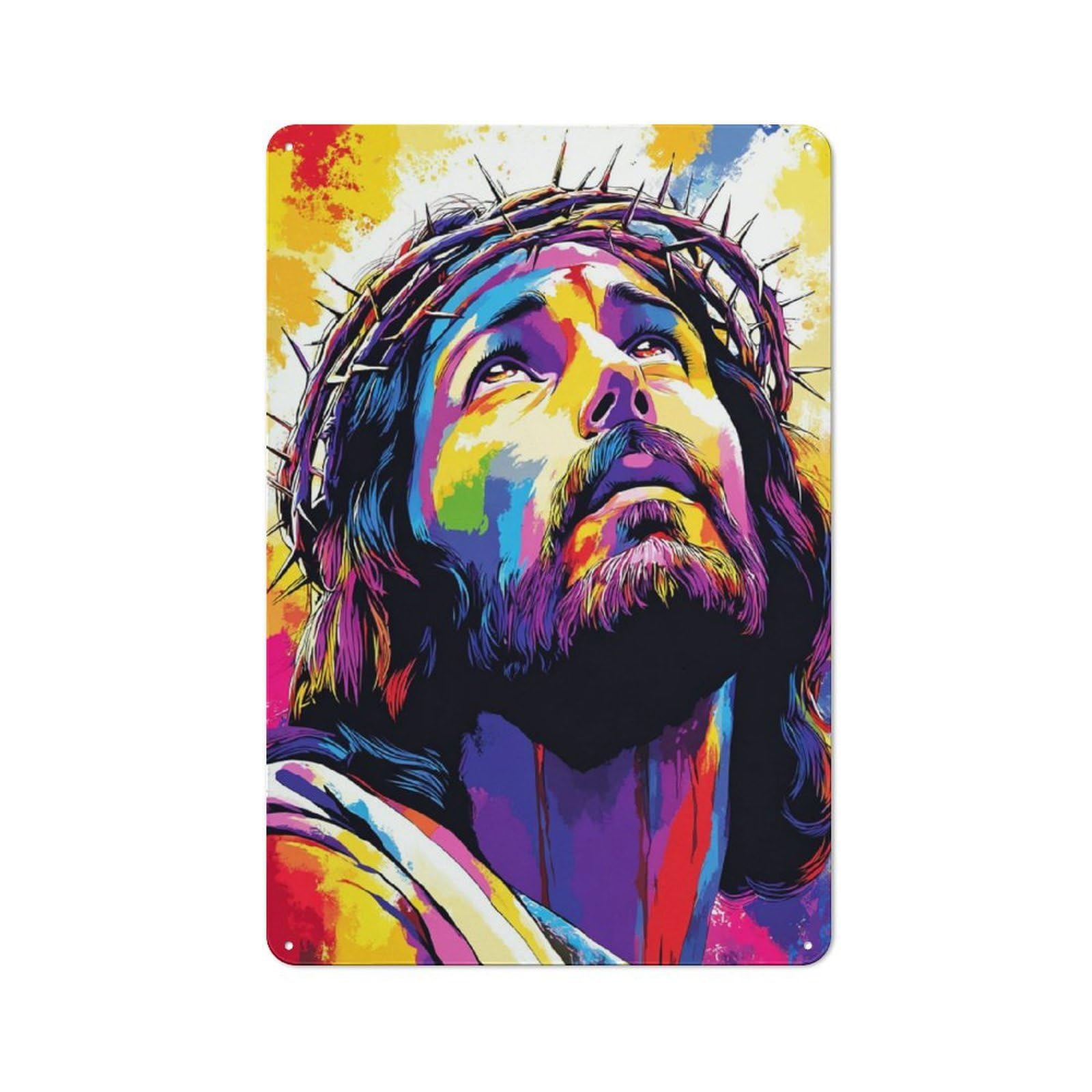 Junmoney Colorful Portrait Of Jesus With Crown Of Thor Ns -1 Retro Metal Sign 30X20cm For Living Room Or Hallway, For Updating Living Room And Hallway After Moving
