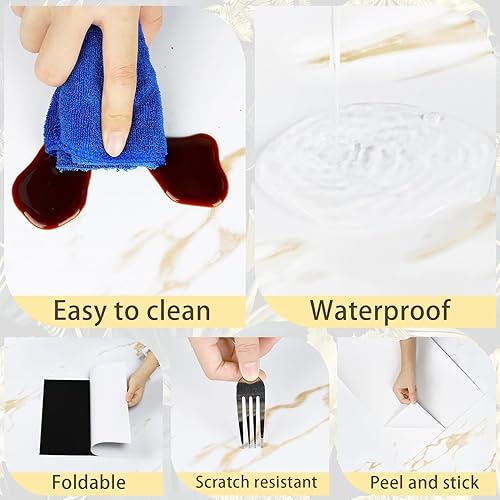 Miniatura 6 de STICKEEP Azulejos de vinilo dorados y blancos, 15 unidades, autoadhesivos, de linóleo, para cocina, dormitorio, baño, azulejos impermeables para