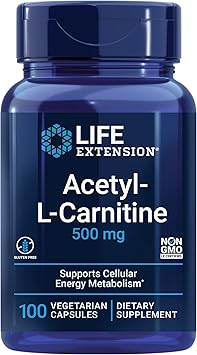 Life Extension Acetyl-L-Carnitine Cellular Energy, Brain, Nerve Support + N-Acetyl-L-Cysteine Immune, Respiratory, Liver Health, Antioxidant, 100 + 60 Capsules