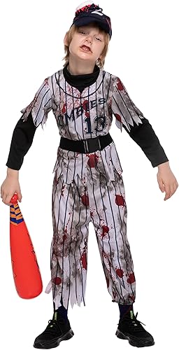 Miniatura 5 de Spooktacular Creations Disfraz de zombi de jugador de béisbol aterrador para Halloween (S (5-7 años))