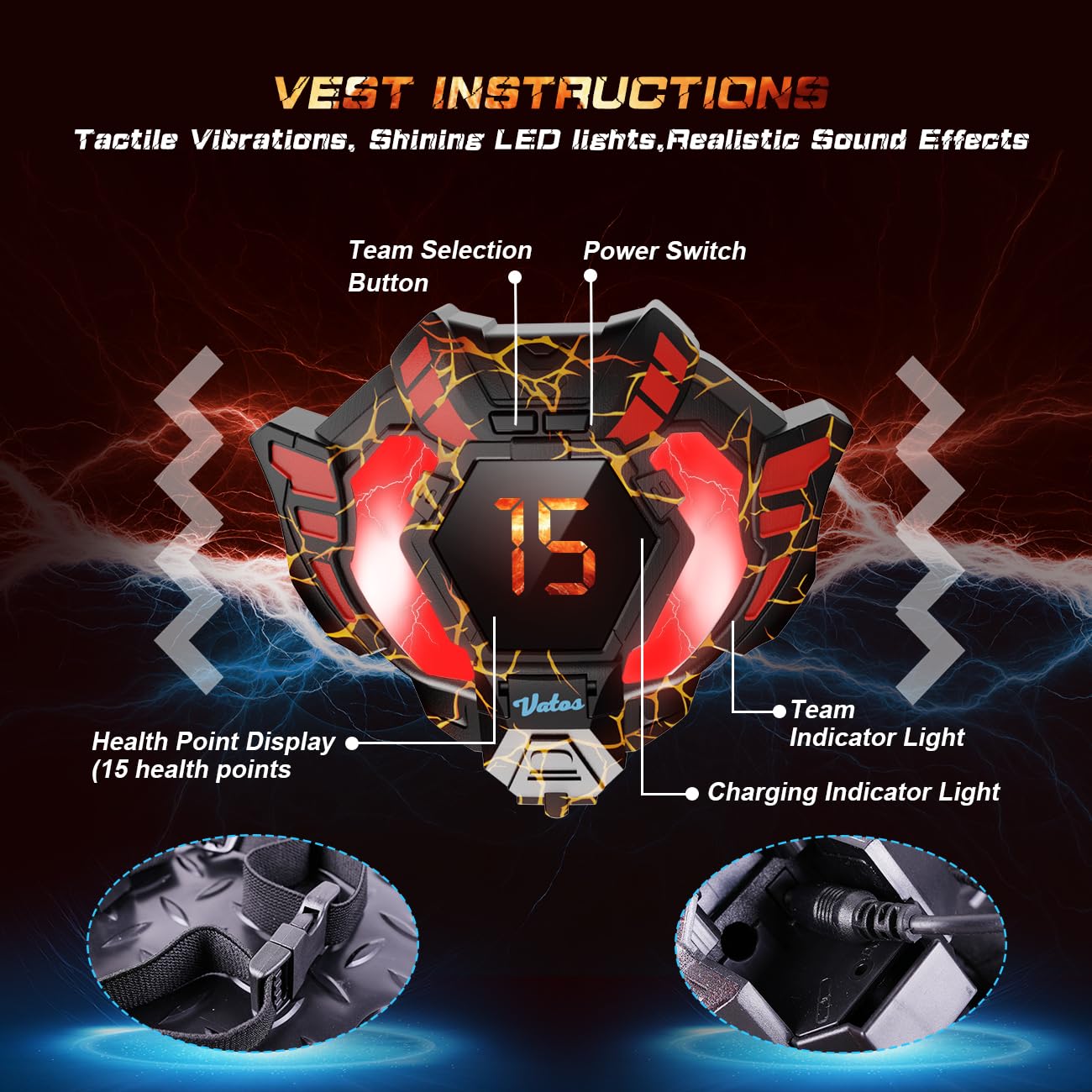 VATOS Laser Tag Ricaricabile 2 Giocatori - 2 Pistole e 2 sensori di Giacca completamente sincronizzati con i dati 2.4GHz - Giocattoli e idee di compleanno Laser Tag Gun per Bambini