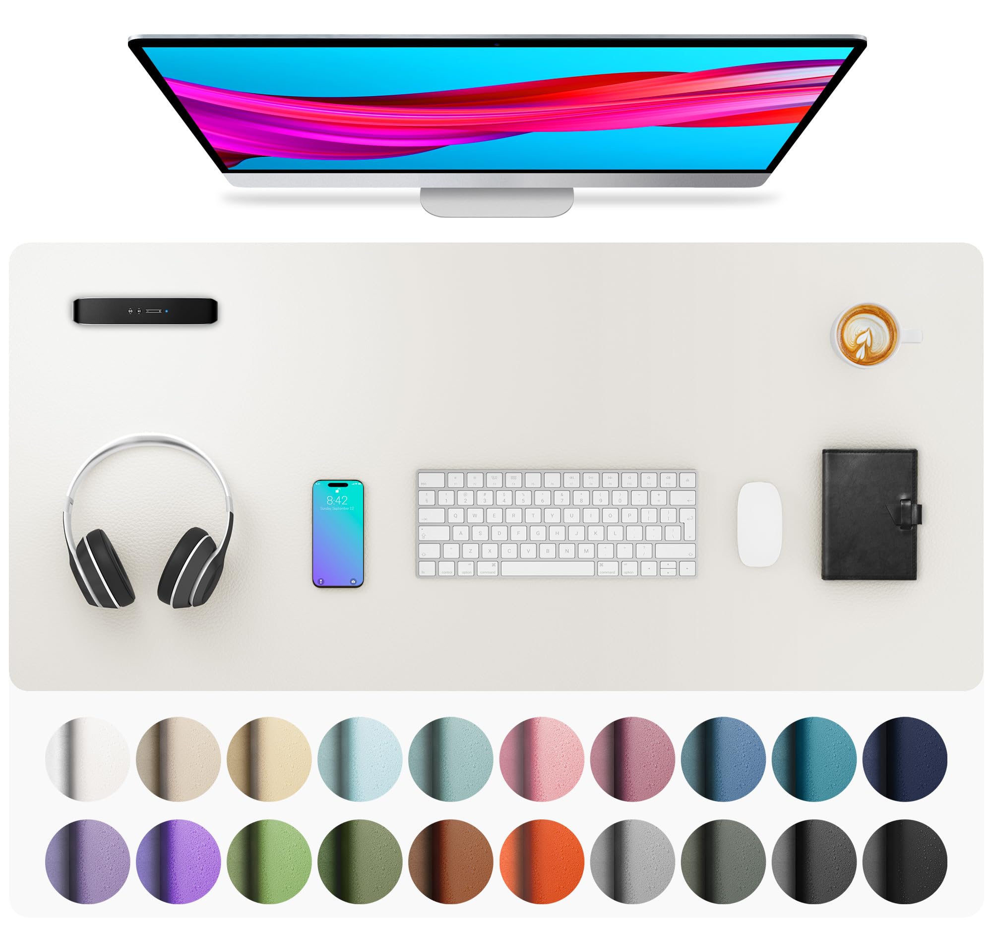 Aothia Leather Desk Pad Protector, Mouse Pad, Office Desk Mat, Non-Slip PU Leather Desk Blotter, Laptop Desk Pad, Waterproof Desk Writing Pad for Office and Home (36" x 17", Off-White)