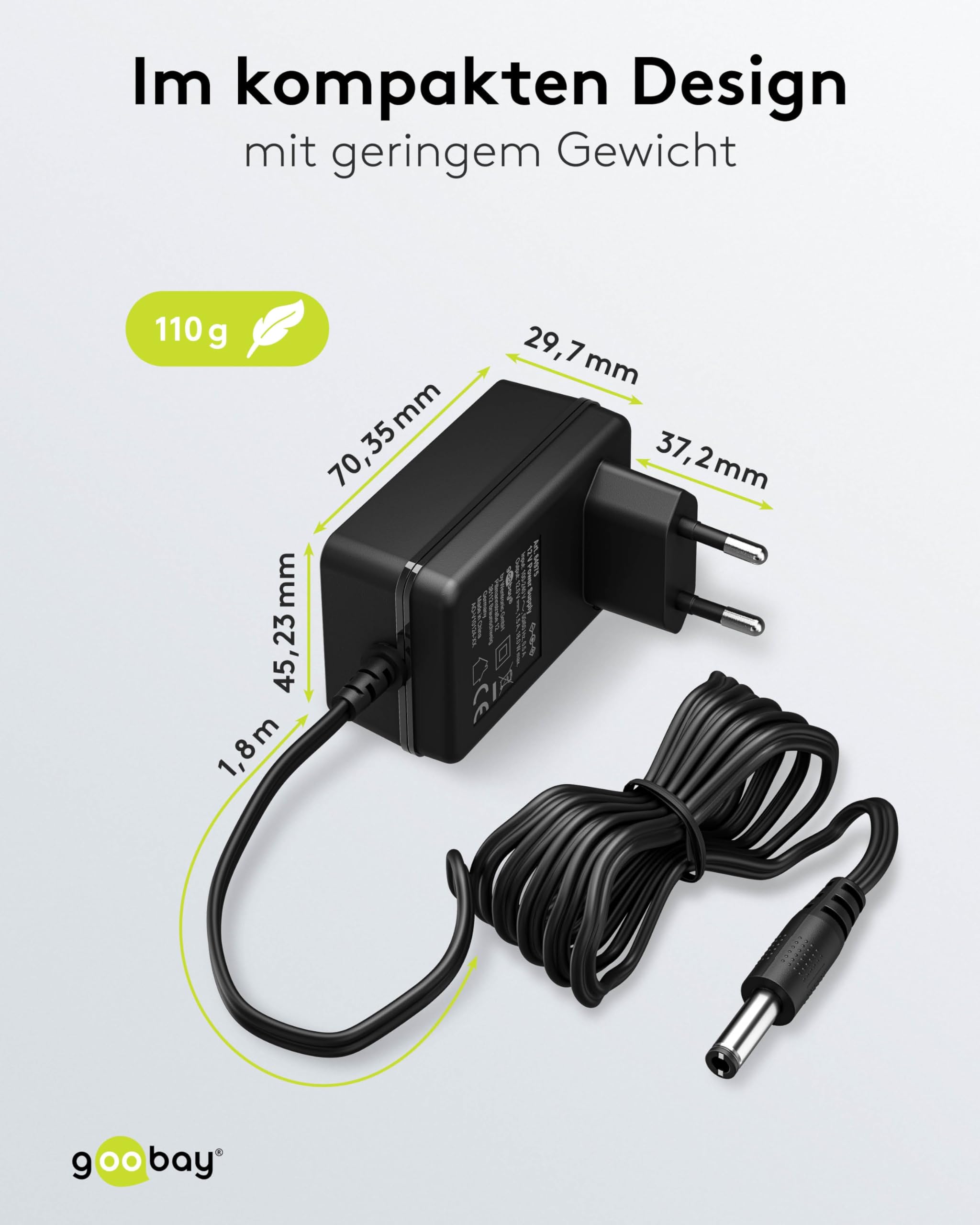 Goobay Universele Voeding 12V 1,5A – 18W | Met DC 5,5x2,1 Mm, Geschikt Voor Router, TV Box, LED Strip & Meer