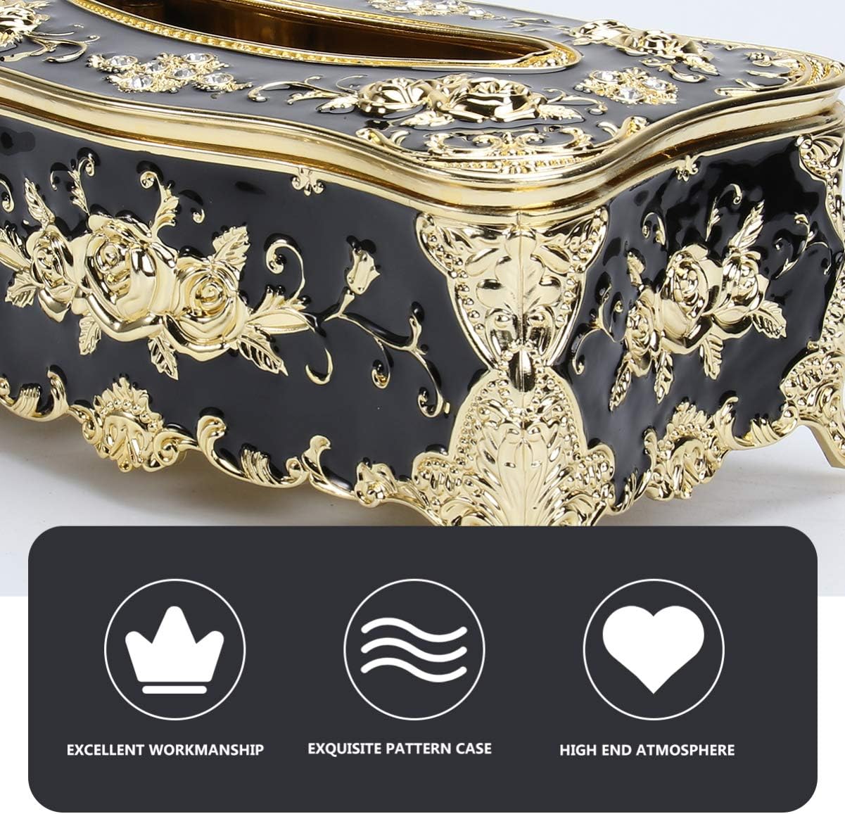 European Style Tissue Box Cover with Rose Pattern Napkin Holder for Home Car Office and Bathroom Decor 9.05X4.72X3.54 Inch