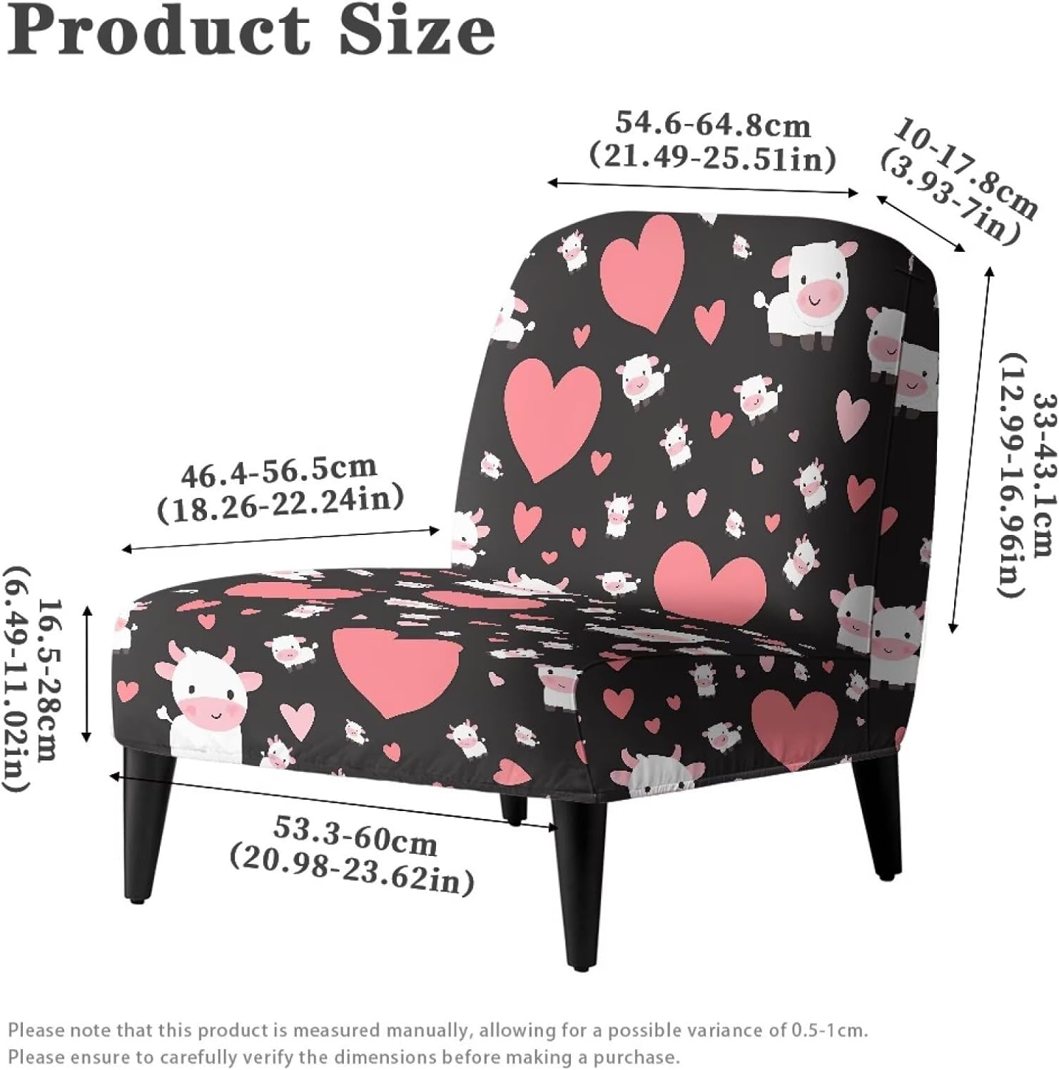 Set of 2 Armless Accent Chairs Covers Thick Love Cow Armless Sofa Cover Stretchable Couch Cover Removable Slipper Chair Slipcover Christmas Decorations for Living Dining Room Hotel