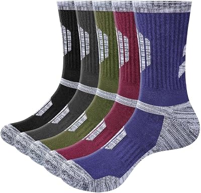YUEDGE Mens Cushioned Athletic Hiking Socks Moisture Wicking Cotton Crew Socks Comfort Work Boot Sock For Men, 5 Pairs