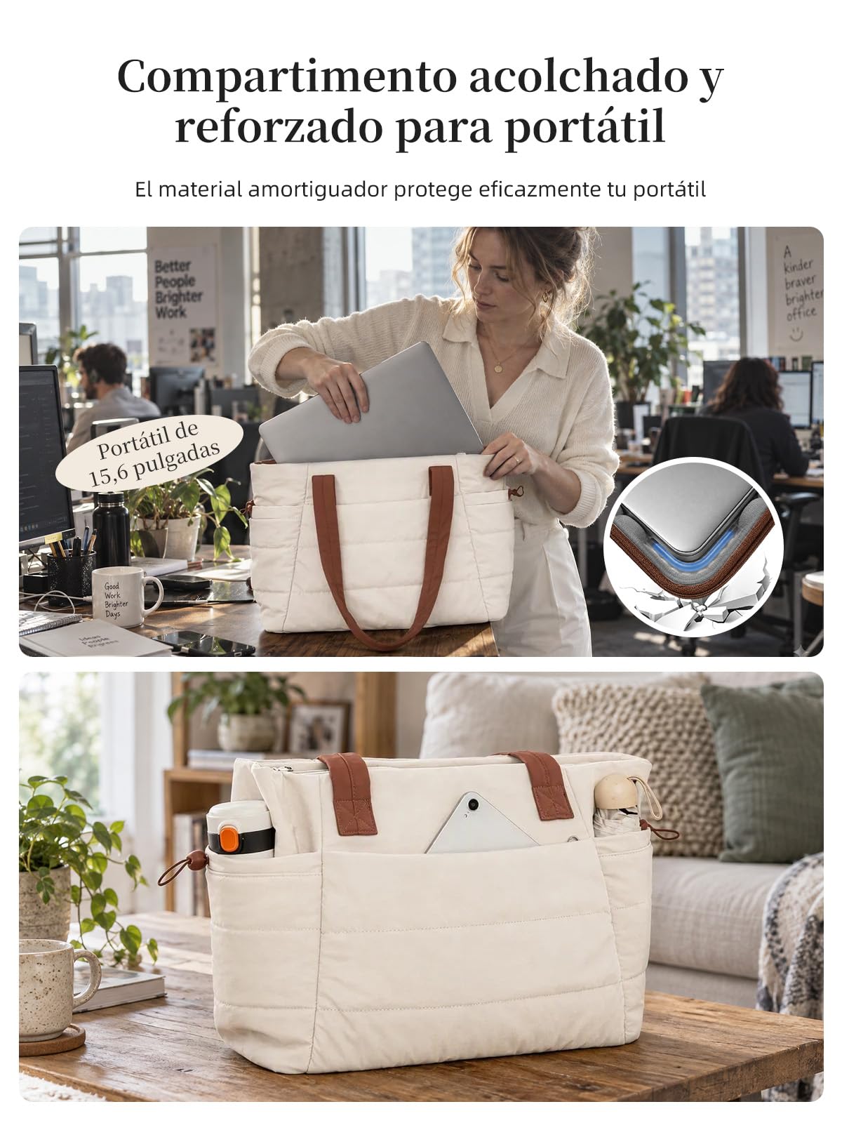 Maletas de Viaje Grandes 23 Kilos con Bolso Tote y Neceser, Crema
