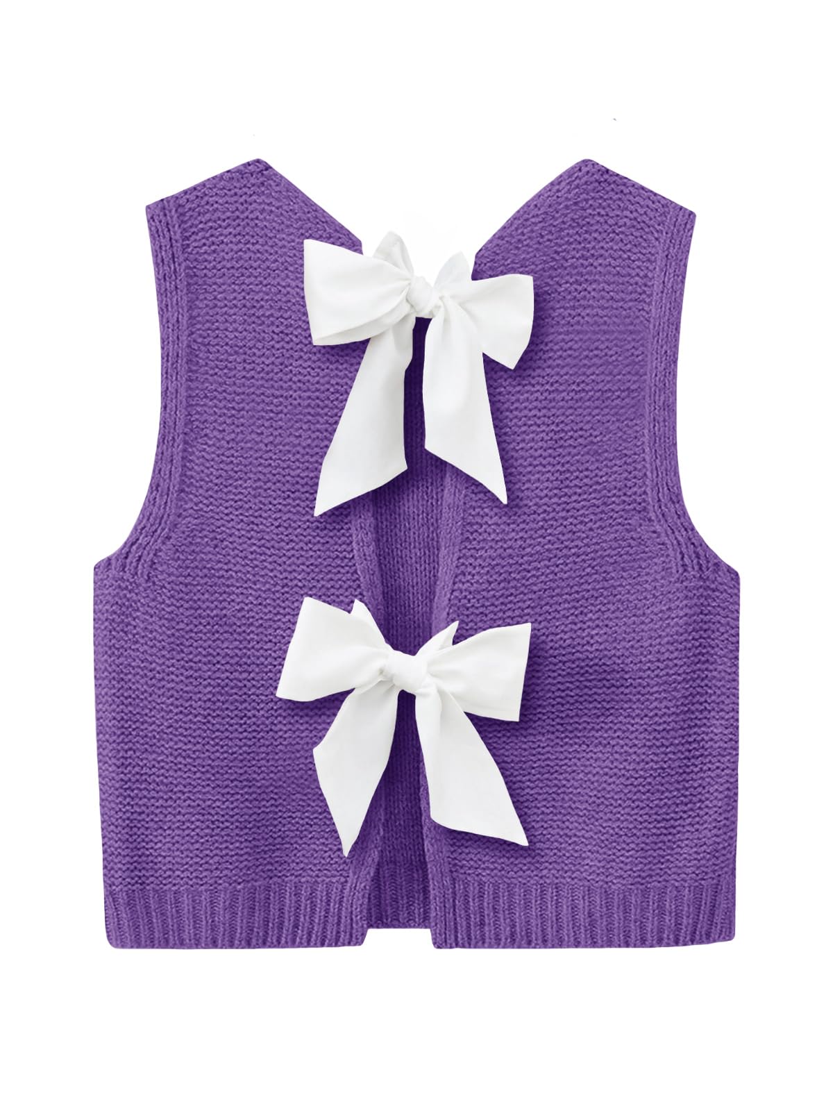 Imily Bela Womens Sweater Vest Top Summer Bow Tie Back Sleeveless Casual Knit Crop Tank Tops