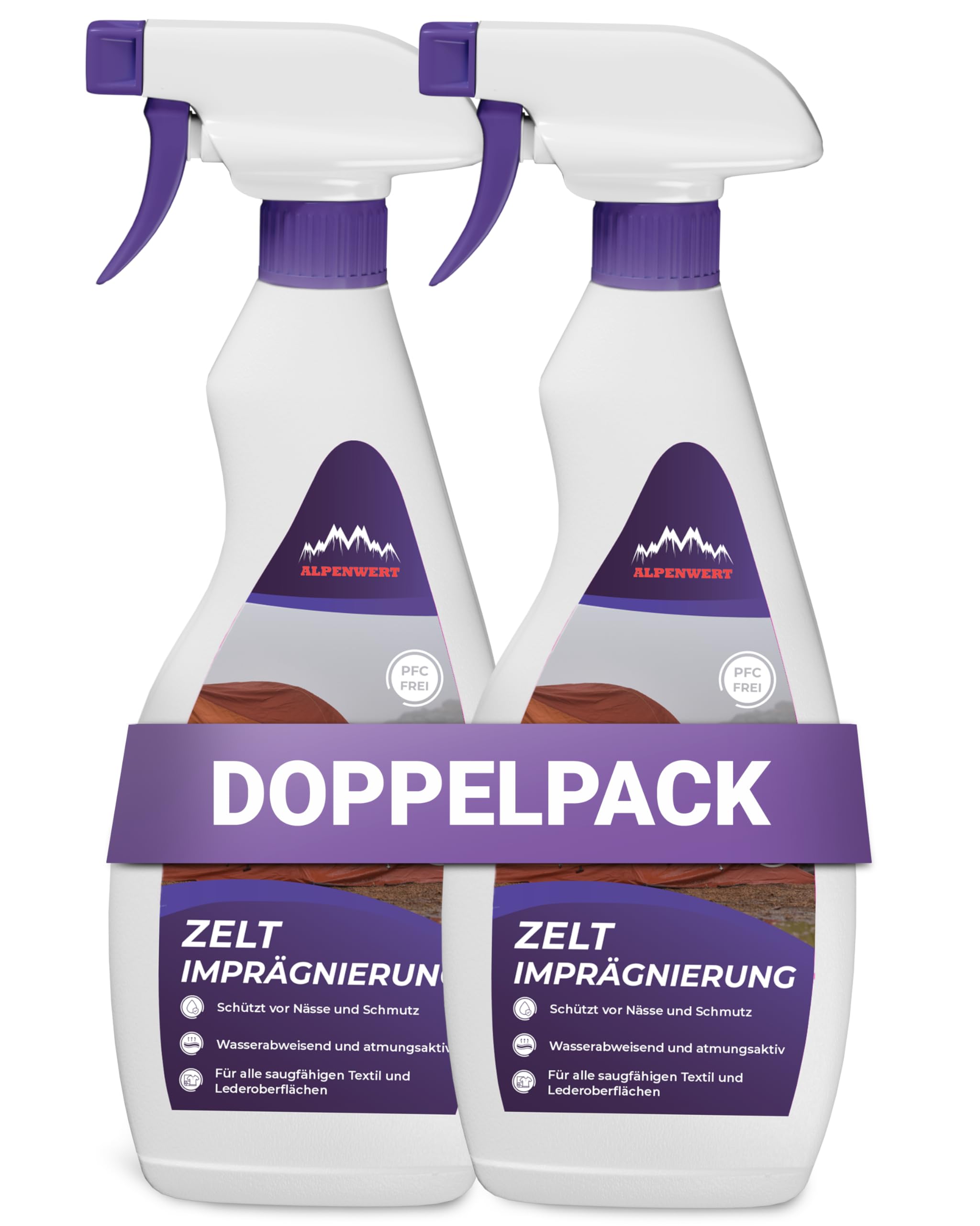 Alpenwert Zelt & Pavillion Imprägnierspray [LANGZEIT-ABPERL-Schutz] Made in Germany Imprägnierung für Zelte, Markisen, Sonnenschirm UVM. (2x500ml)