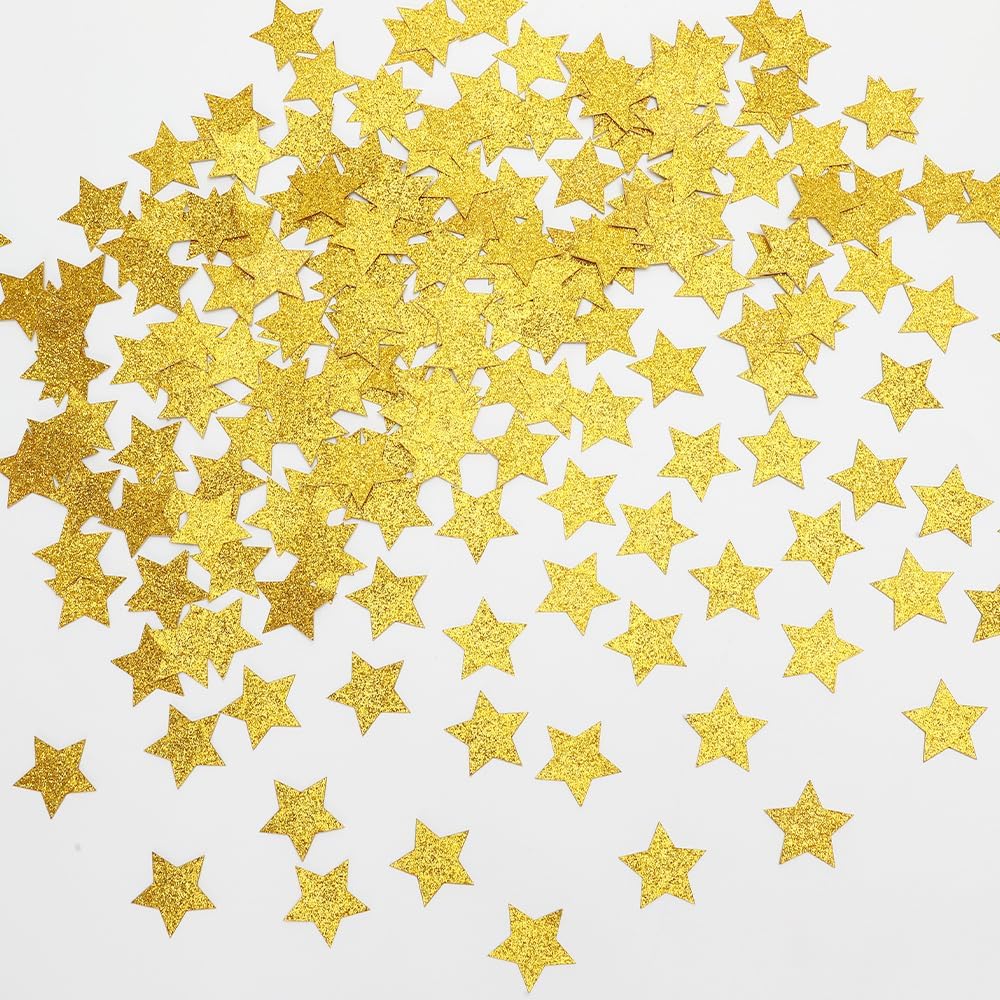 200 PCS Gold Stars Confetti 1 Inch Glitter Star Table Confetti Card for Birthday Wedding Graduation New Years Eve Party Favors Supplies Decorations Mini Little Star Sprinkles Sequins Decor Crafts