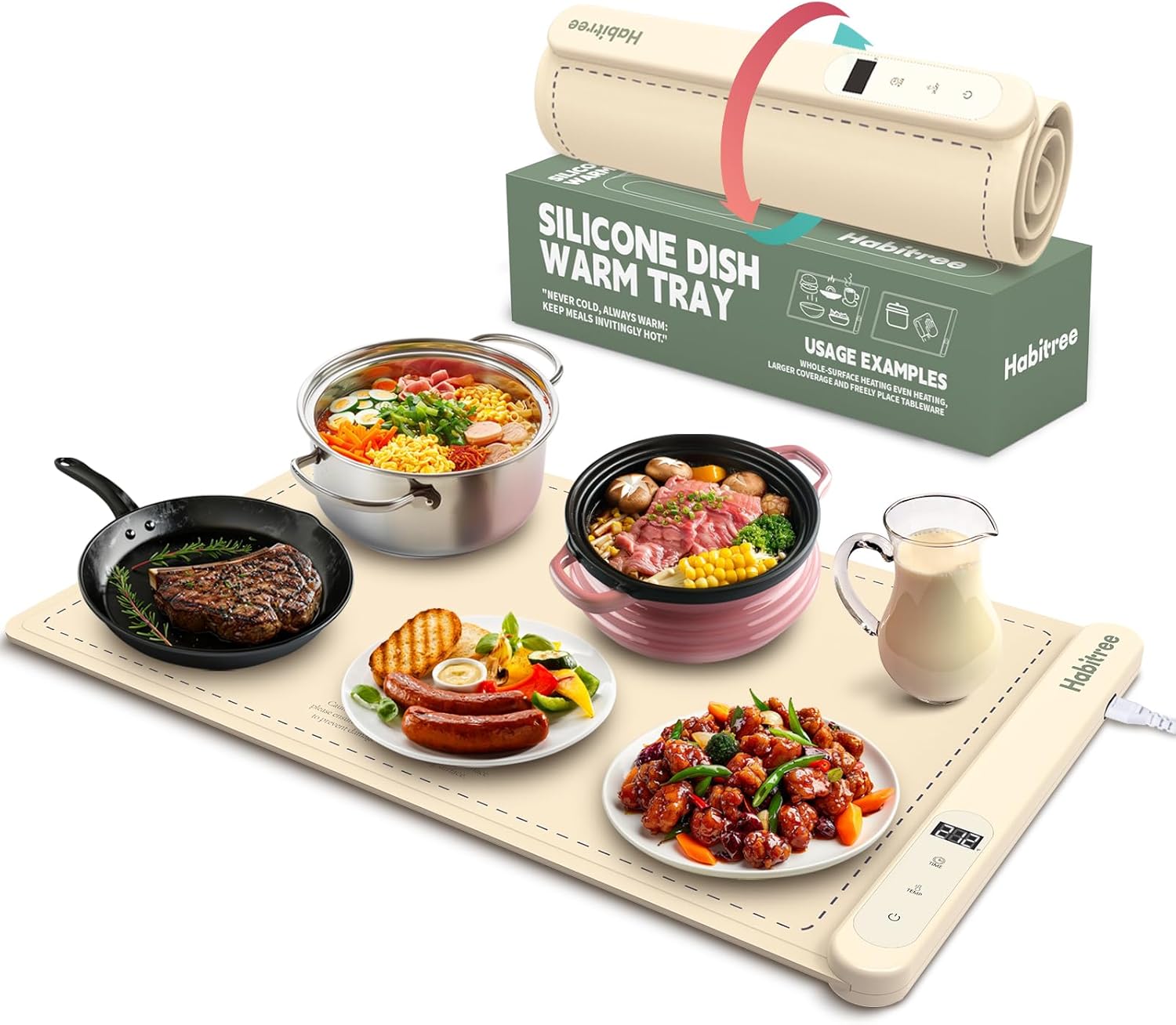 Food Warming Mat, Silicone Electric Warming Tray – 6 Heat Settings, Rollable & Portable, Upgraded Graphene Full Surface Rapid Heating, Easy to Clean, Ideal for Parties, Buffets, and Daily Use