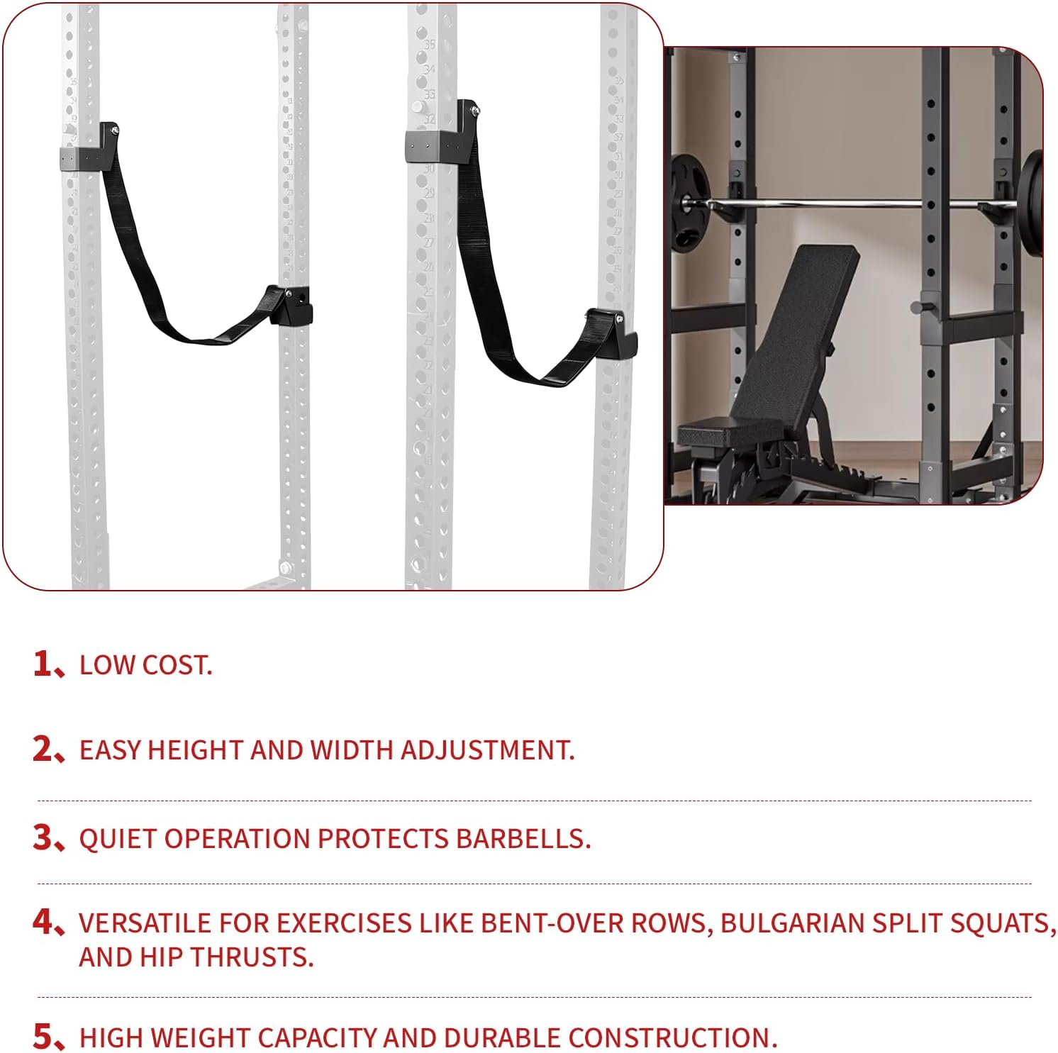 MARLANG Power Rack Attachments Safety Straps Squat Rack Attachments Fit 3x3 Power Rack for Row Deadlift Bench Press Hip Thrust Chest Press and More