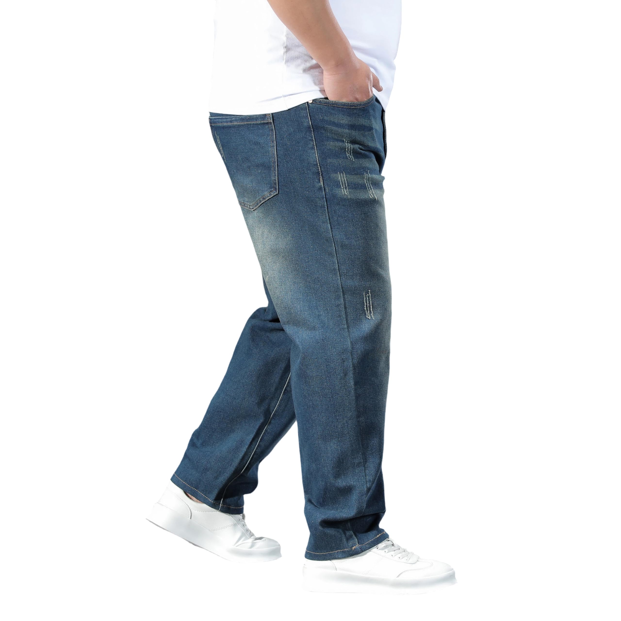 Pantalones Vaqueros para Hombre, Suelto Pantalones Vaqueros Denim Jeans Talla Grande Cintura Elástica NZK002