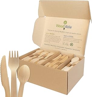 WoodAble - Disposable Wooden Forks, Spoons, Knives Set | Alternative to Plastic Cutlery - Eco Biodegradable Replacements (480 Count - 240 Forks, 160 Knives, 80 Spoons)