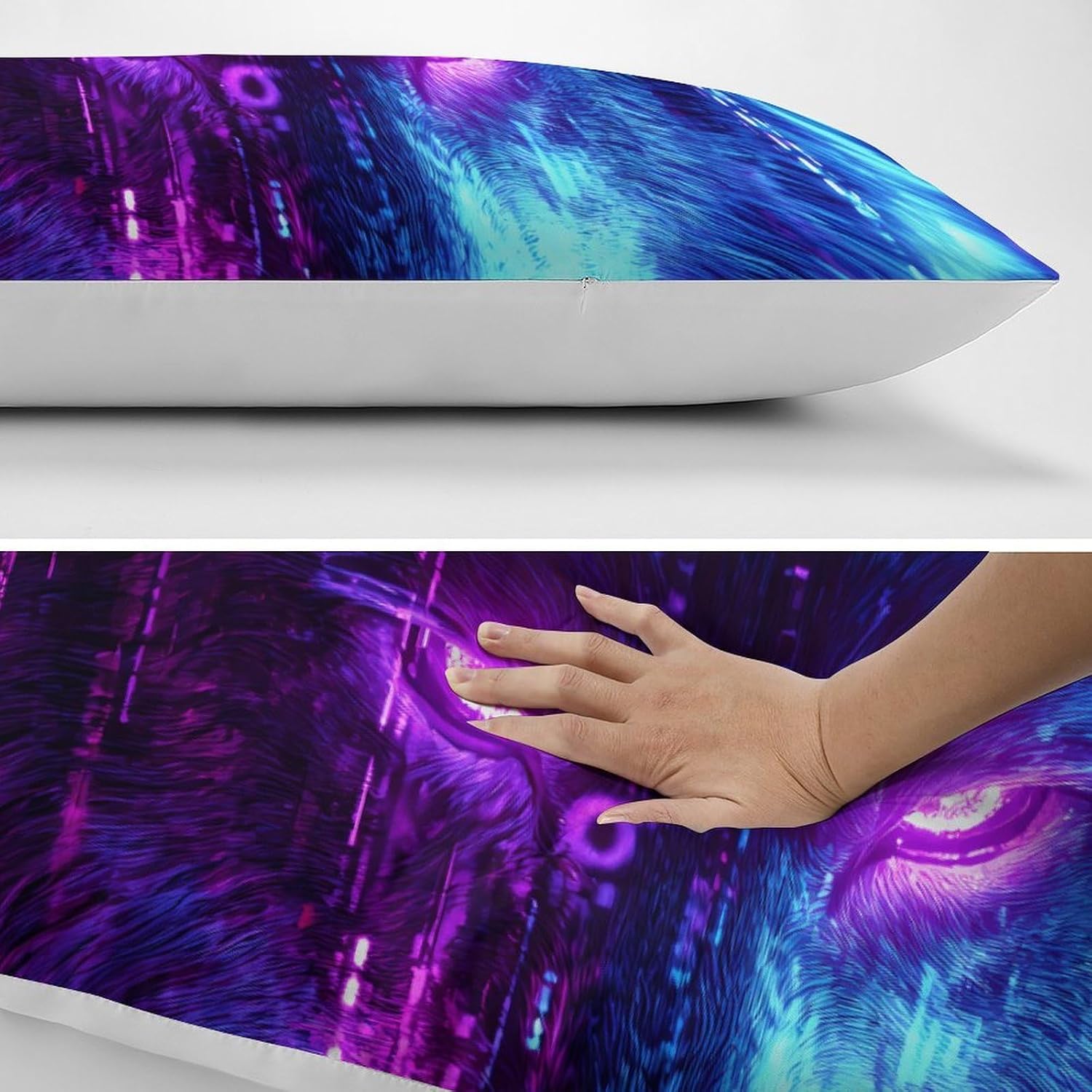 Glow Neon Wolf Body Pillow Cover Long Cushion 18.9x53.1 Inch | pillowcase,bed decor,farmhouse,sofa
