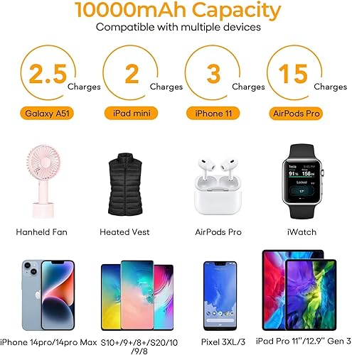 Miniatura 6 de Paquete de batería de chaleco calefactable, batería de 10000 mAh, 5 V 2 A, especialmente diseñada para chaqueta térmica, ropa térmica, abrigo