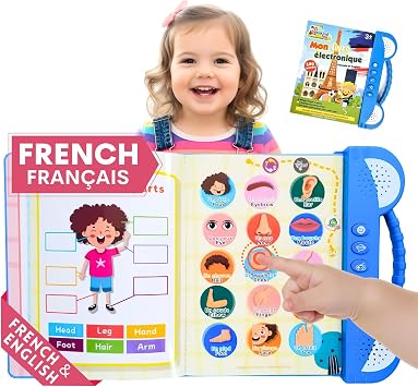 ZeenKind French English Talking Learning Book for Kids 3+ Years Old, Learn French Interactive Audio Sound Books, Francais Educational Electronic Toys, Bilingual Musical Toy