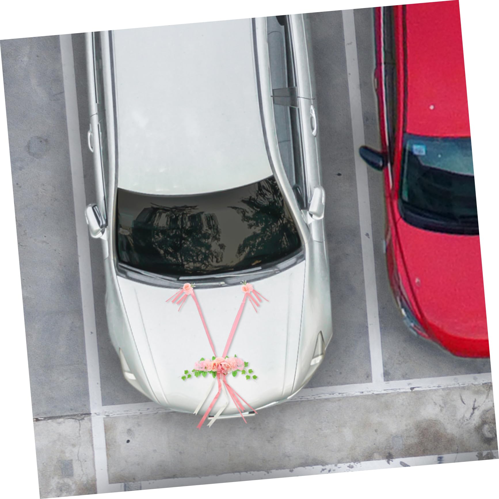 iplusmile Hochzeitsautoschleife mit Kunstblumen Rosa Seidenblüten Elegante Auto Dekoration für Brautwagen Leicht Anzubringen Verblassungsarm
