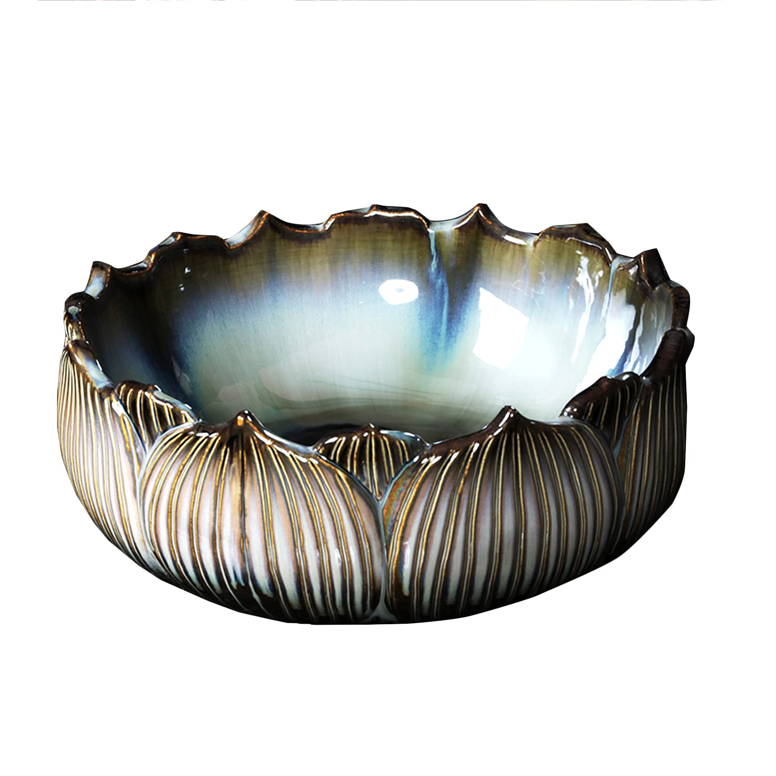 WDSOPK Ceramic Vessel Sink Lotus Shape, Retro Artistic Countertop Basin Round, Cloakroom Counter Top Washbasin Easy to Install 41X41X15cm,