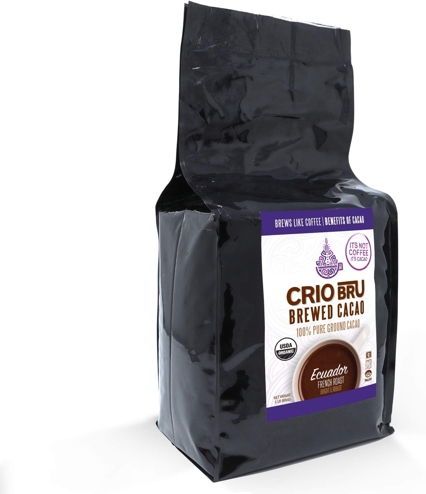 Crio Bru Ecuador French Roast 80oz Bag | Organic Healthy Brewed Cacao Drink | Great Substitute to Herbal Tea and Coffee | 99% Caffeine Free Gluten Free Low Calorie Honest Energy