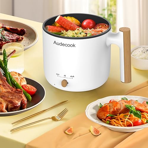 Miniatura 6 de Audecook Olla eléctrica con vapor, mini cocina portátil de viaje de 1.8L, sartén eléctrica multifuncional antiadherente para salteadococidovapor,