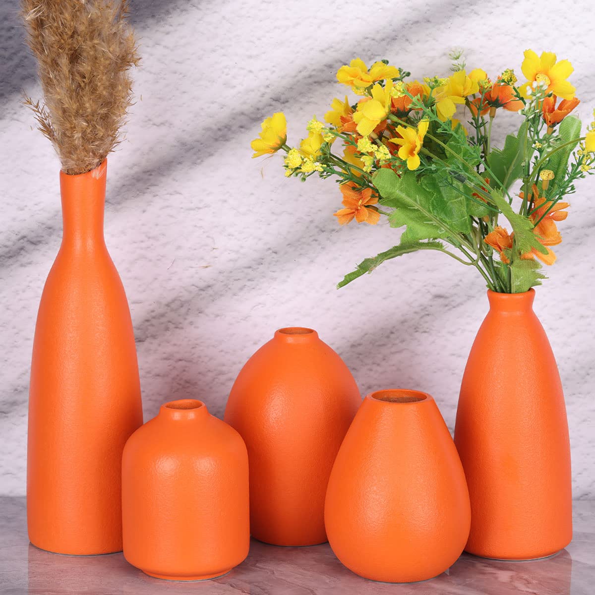 Juego de 5 jarrones de cerámica naranja, decoración de granja, decoración de chimenea, decoración de manto y estante, decoración del hogar para sala de estar, entrada, baño, cocina y oficina,