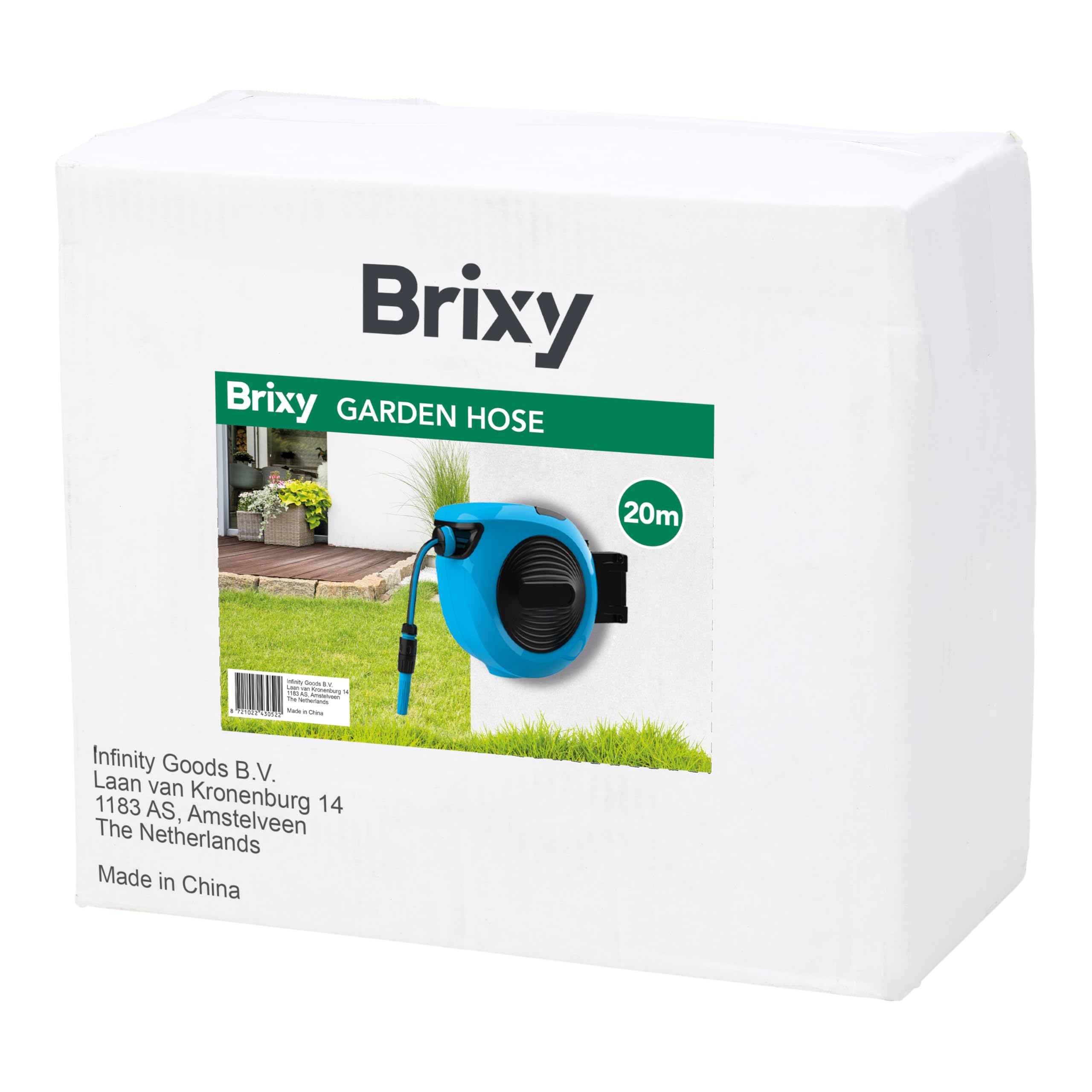 Brixy Schlauchbox – 20 Meter – Schlauchhalter – Gartenschlauch mit Aufroller – 180° drehbar – automatisch – Schlauchaufroller