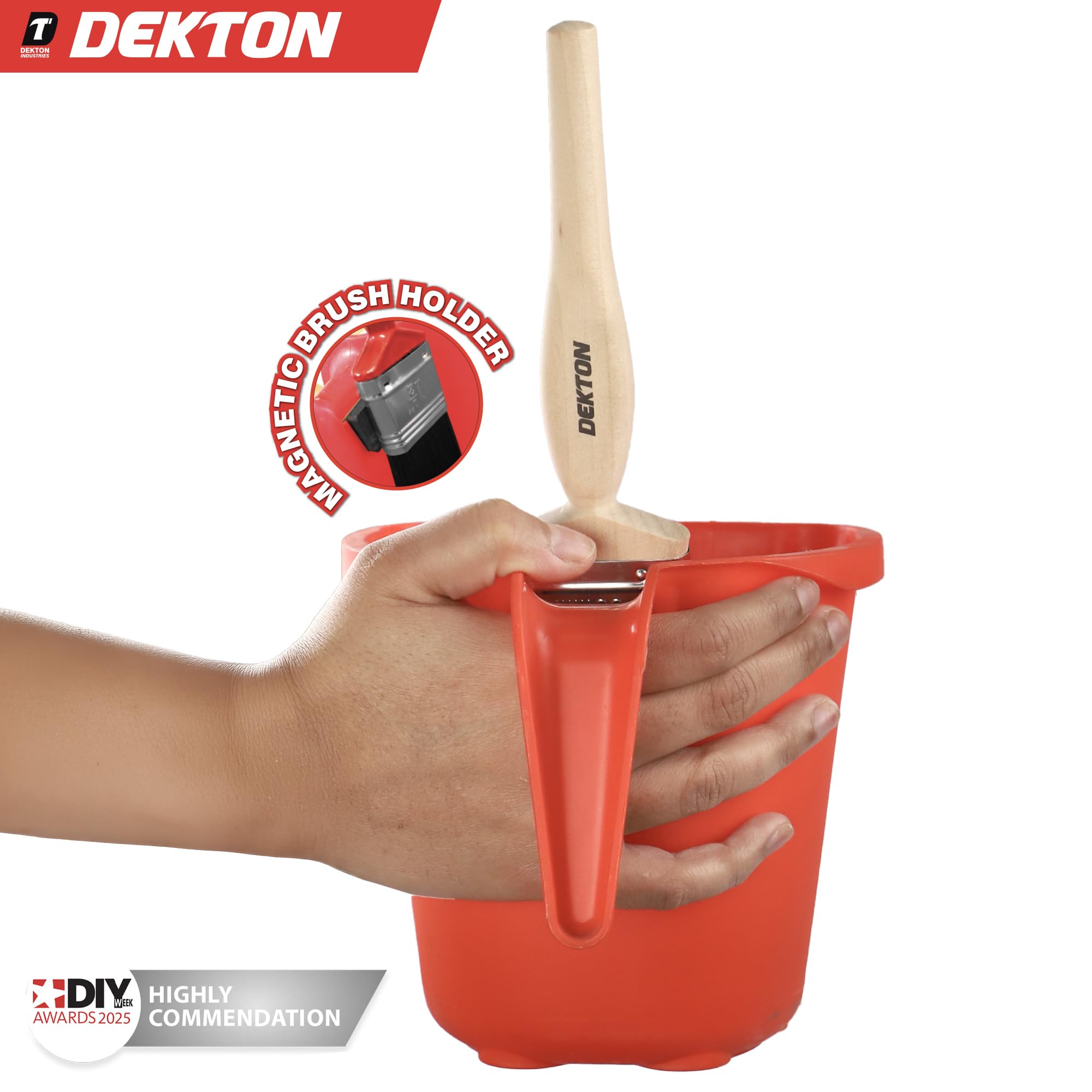 Dekton Painters Buddy – fasst bis zu 1 Liter Farbe, magnetischer Halter hält Pinsel frei von Farbe, Griff im Krug-Stil hat einen verstärkten Rücken mit weicher Außenseite für Stabilität, reduziert