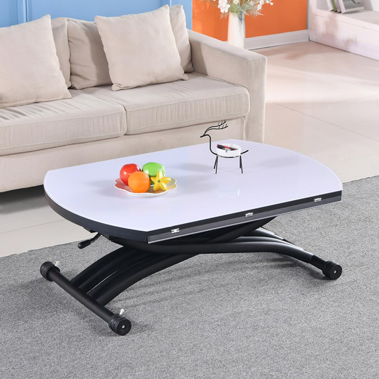 昇降式 ダイニング テーブル丸テーブル100㎝白ホワイト円形多機能