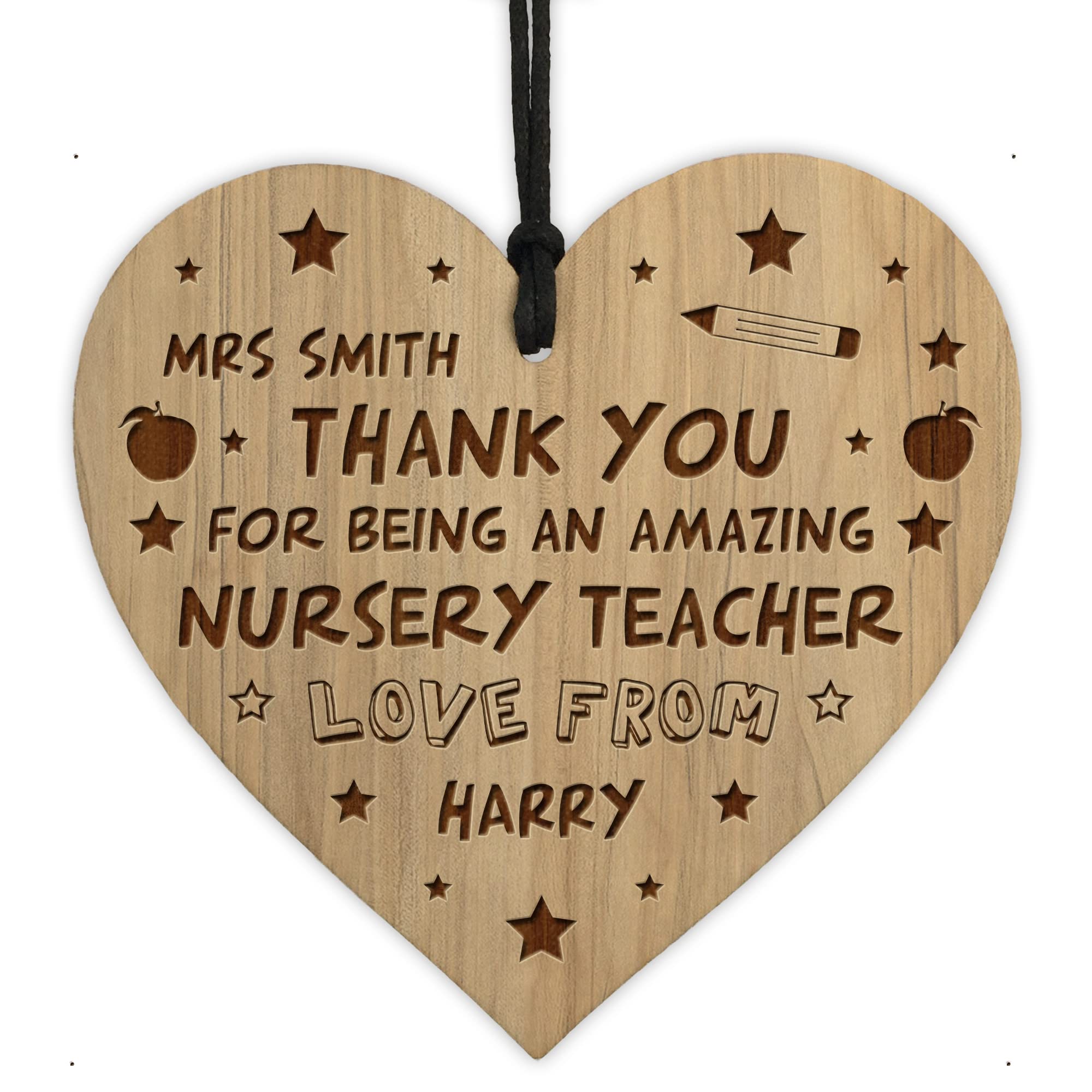 Red Ocean Thank You Gift For Him Her Nursery Teacher Gift Engraved Heart Personalised Nursery Gift