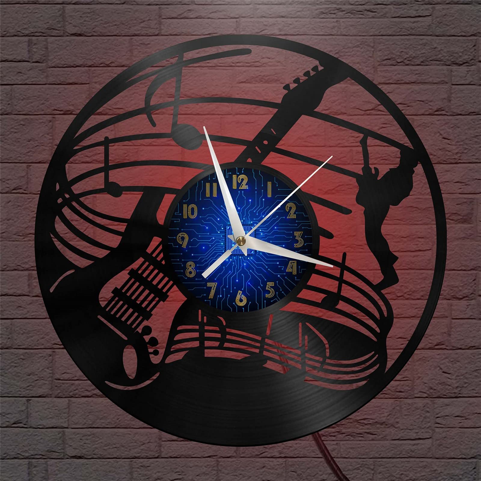 VCS Guitar Playing 2 Vinyl Record Wall Clock for Kitchen Wall Decor Wall Art Gift for Lover Gift Idea for a Best Friend(B,with LED)