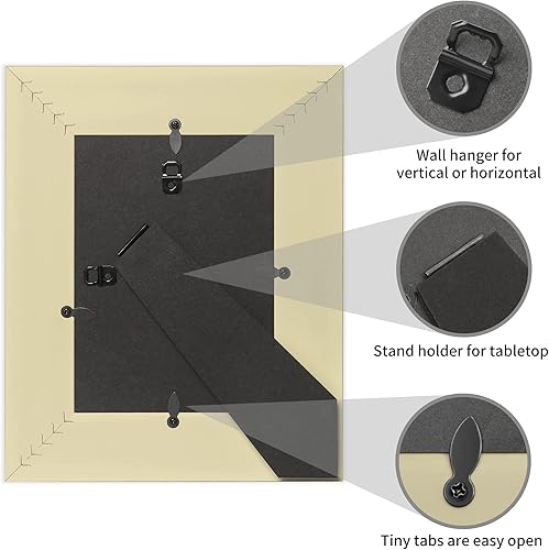 Miniatura 6 de takfot Marcos de fotos boho de 5 x 7 pulgadas, decoración de ratán bohemio, estilo rústico, marco de fotos de madera tallada para montaje en pared o