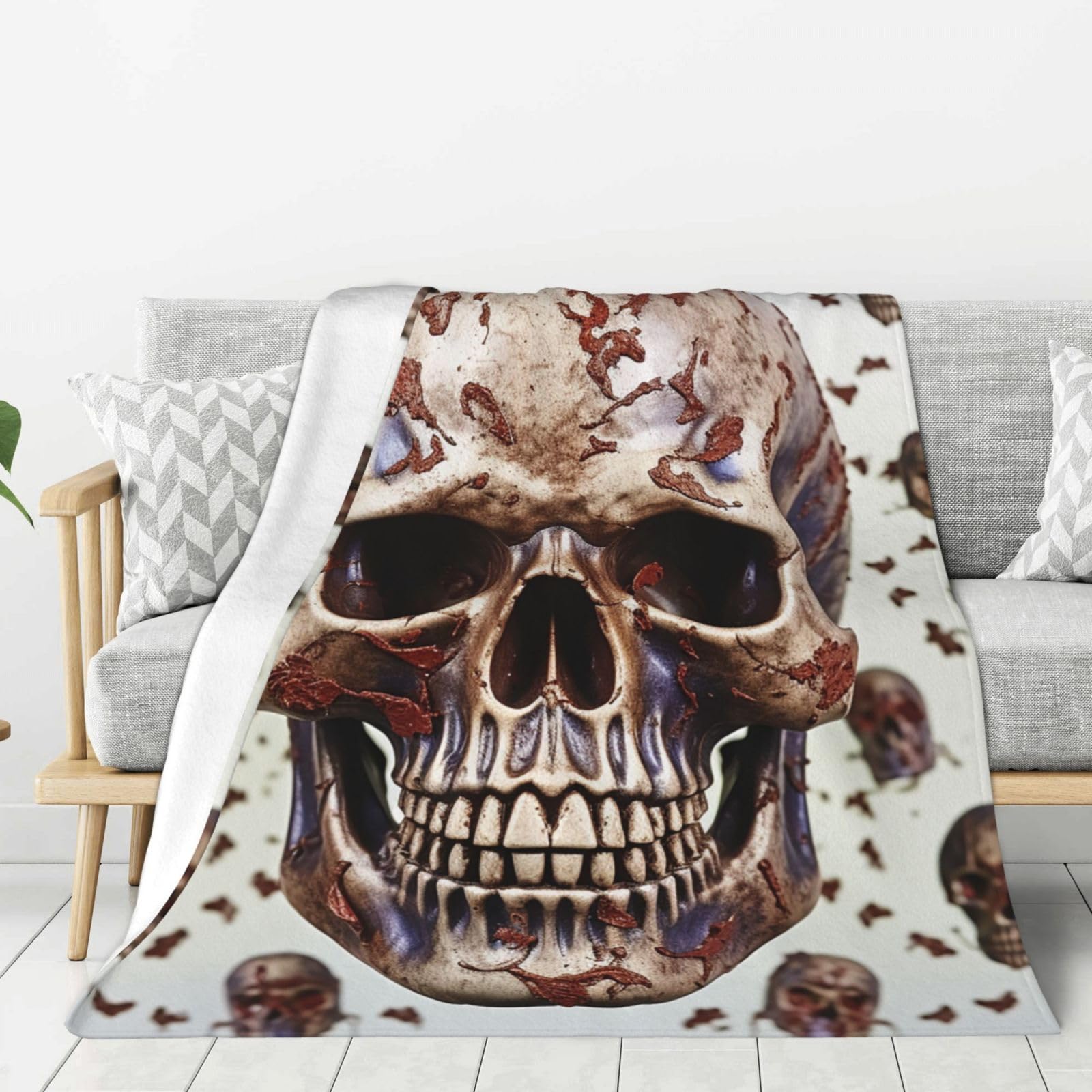 Couverture canapé tête de mort plaid blanc en flanelle pour nuits douillettes