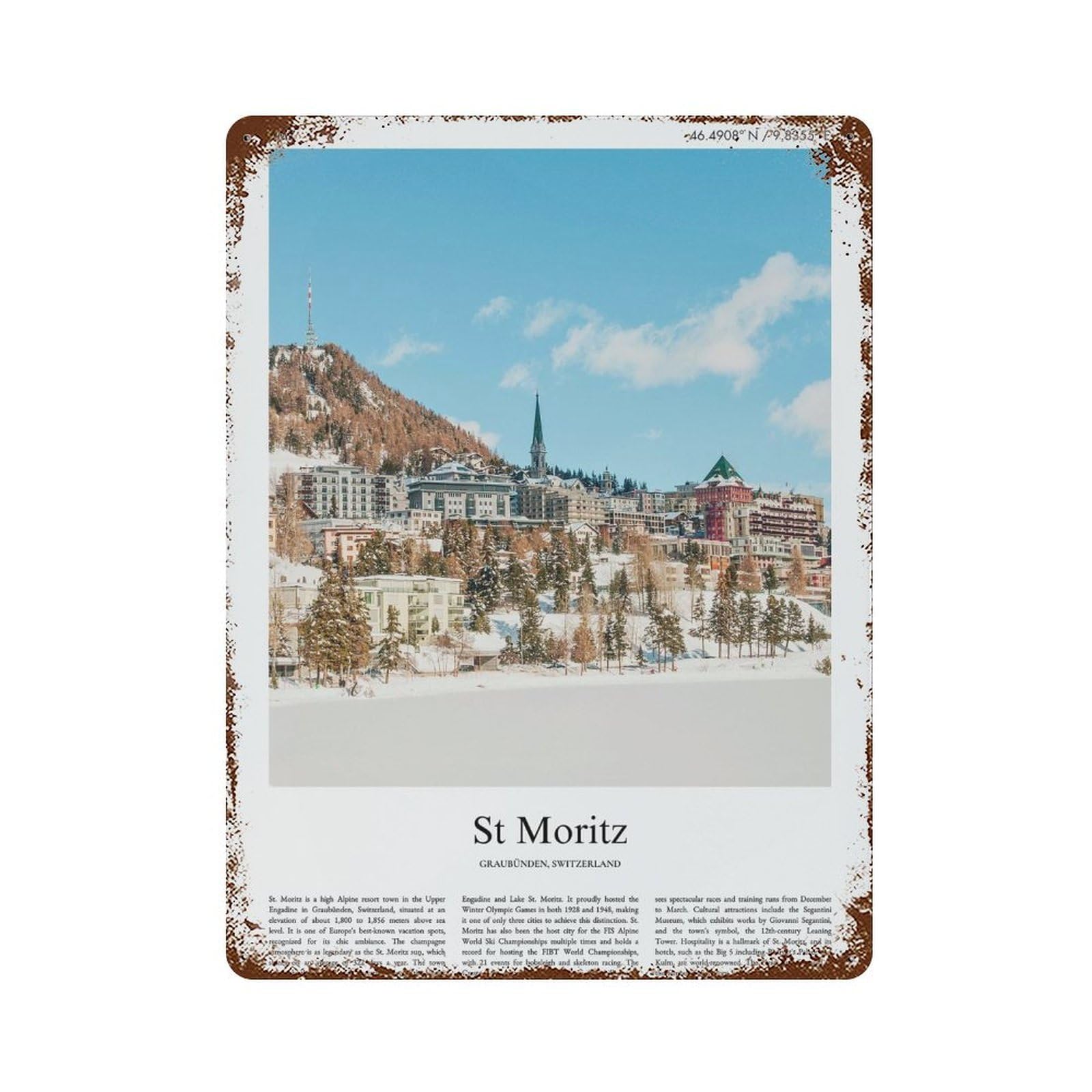 xiaoxiaoshen St Moritz Graubünden, Switzerland City Scenery Wall Decor Art Metal Tin Poster Modern Home Decor Art Home Bar Shop Decorations Vintage Sign 40x30cm
