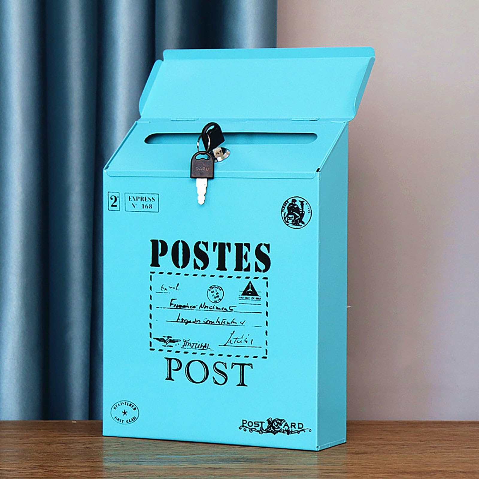wall mailbox, Mailbox with Key and Lock, Retro Creative Iron Style, Colorful, Can Be Used at Home or Office(Blue a)